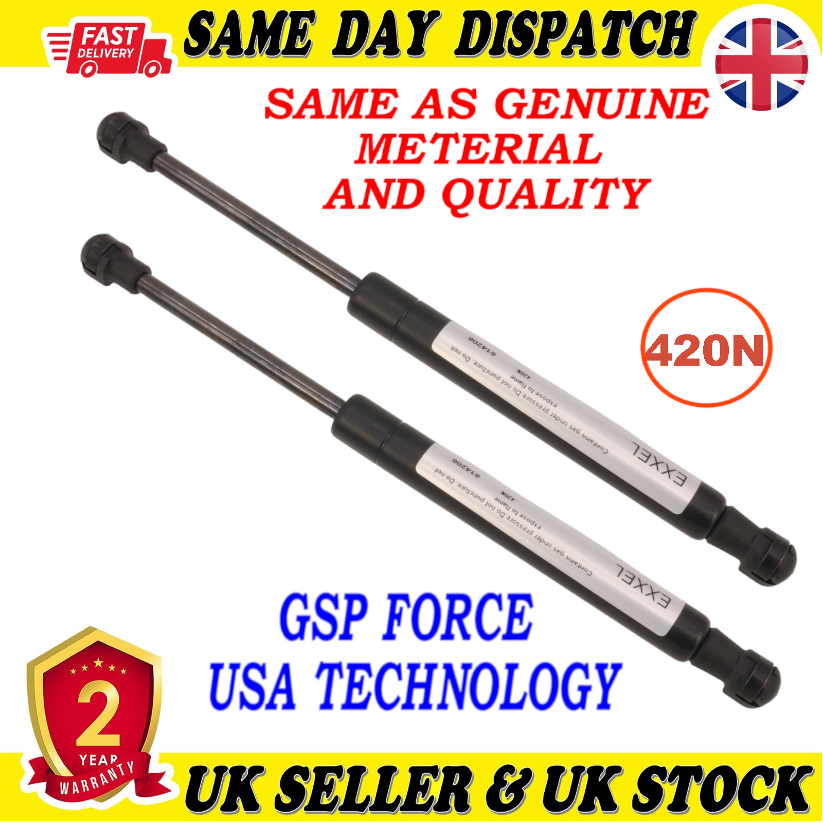 2X TAILGATE BOOT GAS STRUTS 420 Newton FOR MAZDA 6 SALOON GS1D56930A