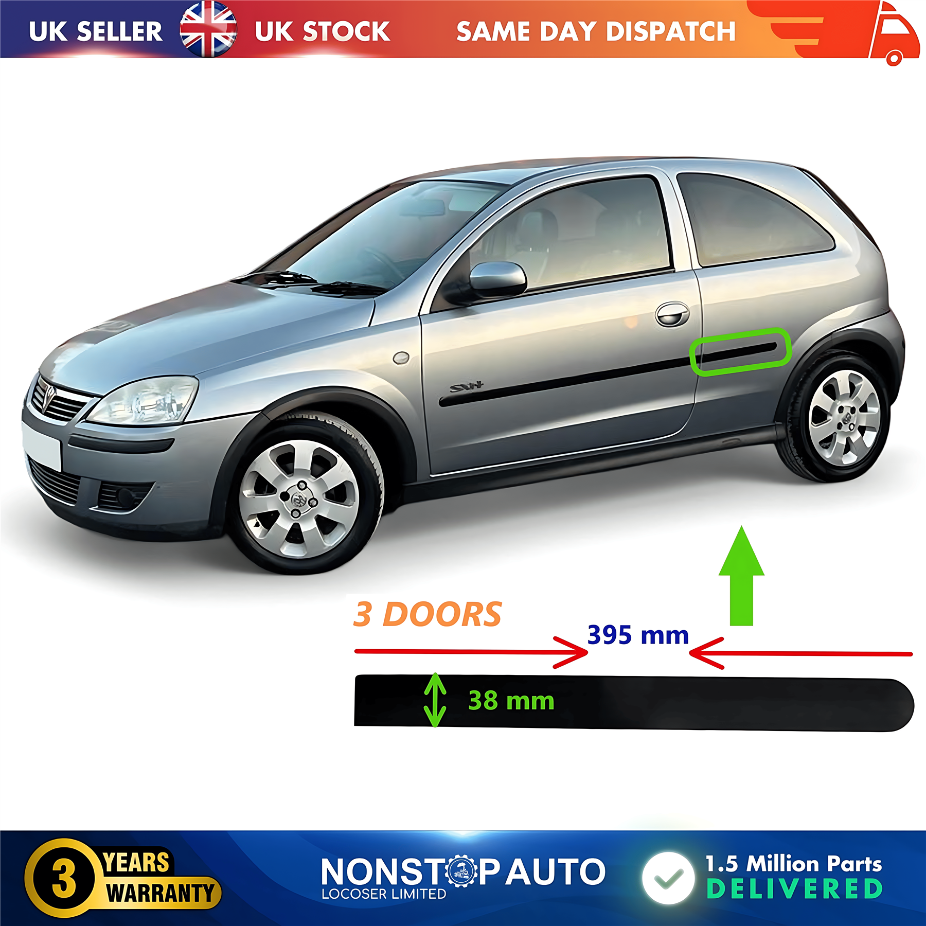 Door Moulding Trim Panel Rear Left For VAUXHALL Corsa C 2001-2006 172525