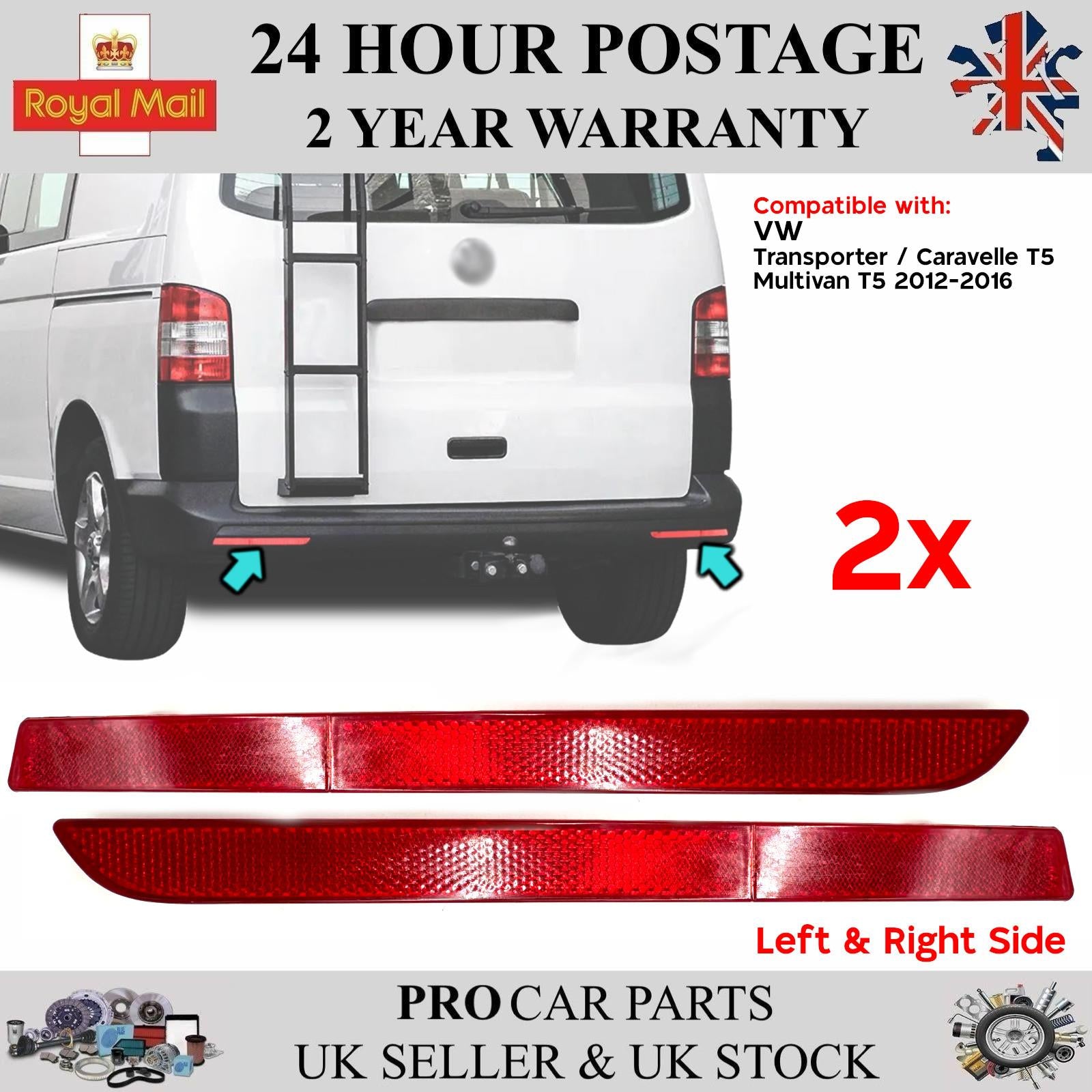 2x Rear Bumper Reflector Left & Right For VW Transporter Multivan T5 7E0945105A