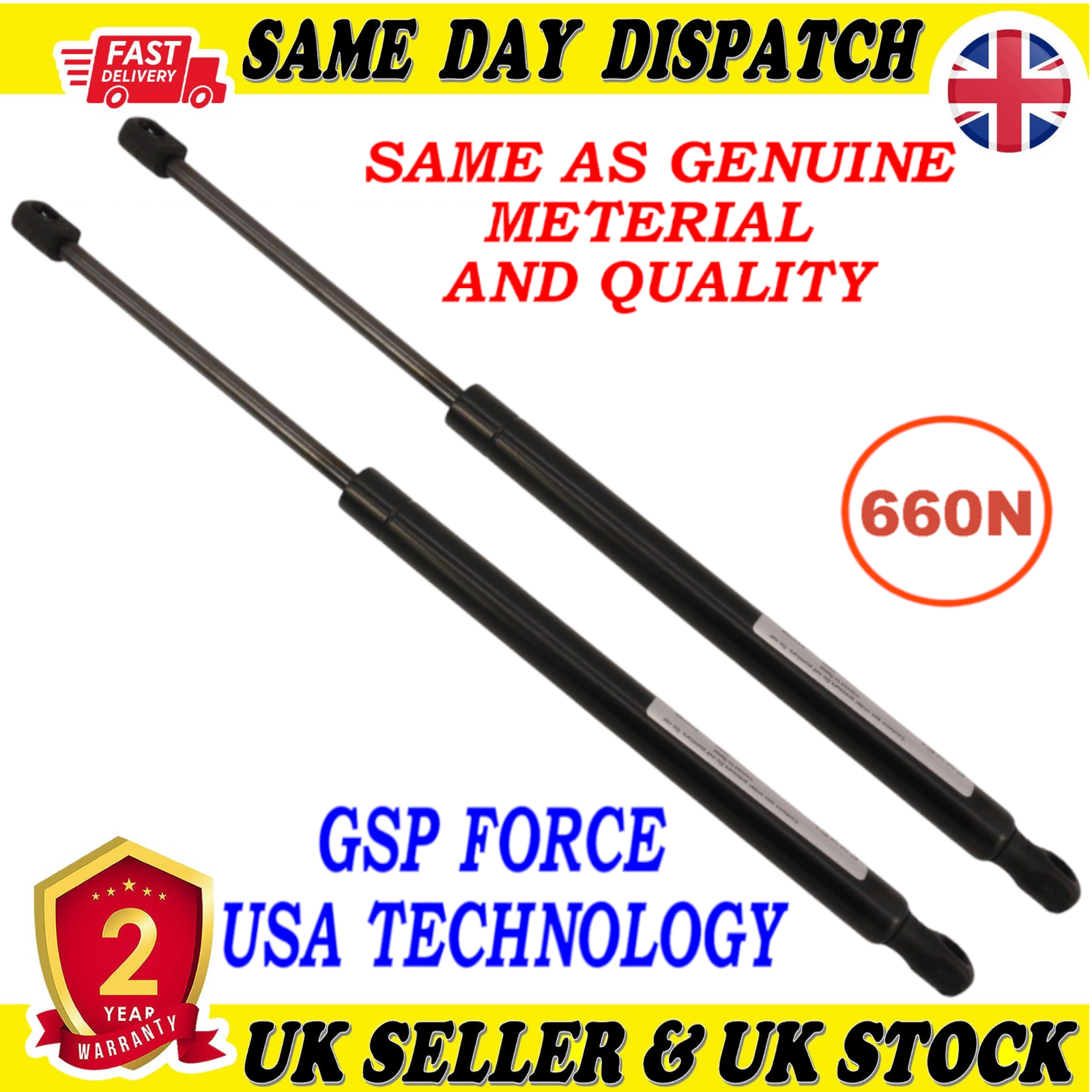 2X TAILGATE BOOT GAS STRUTS 660 Newton FOR VAUXHALL ZAFIRA FORD MONDEO 1615070980