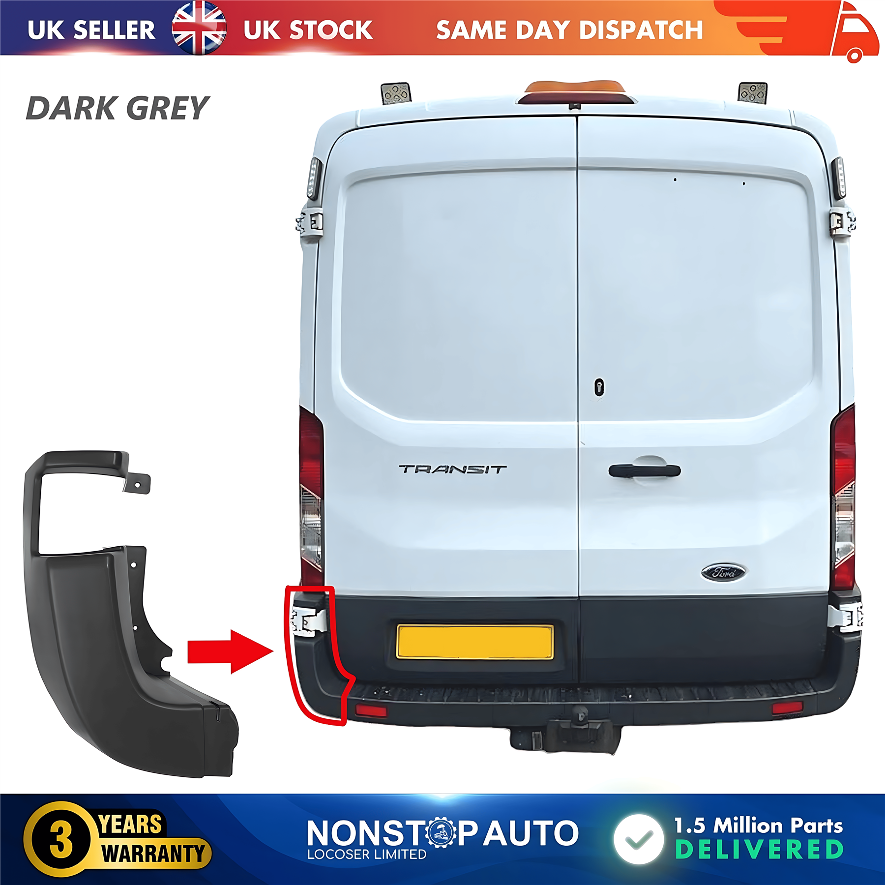 Rear Bumper Corner End Left For FORD Transit MK8 V363 2013 on BK3117927