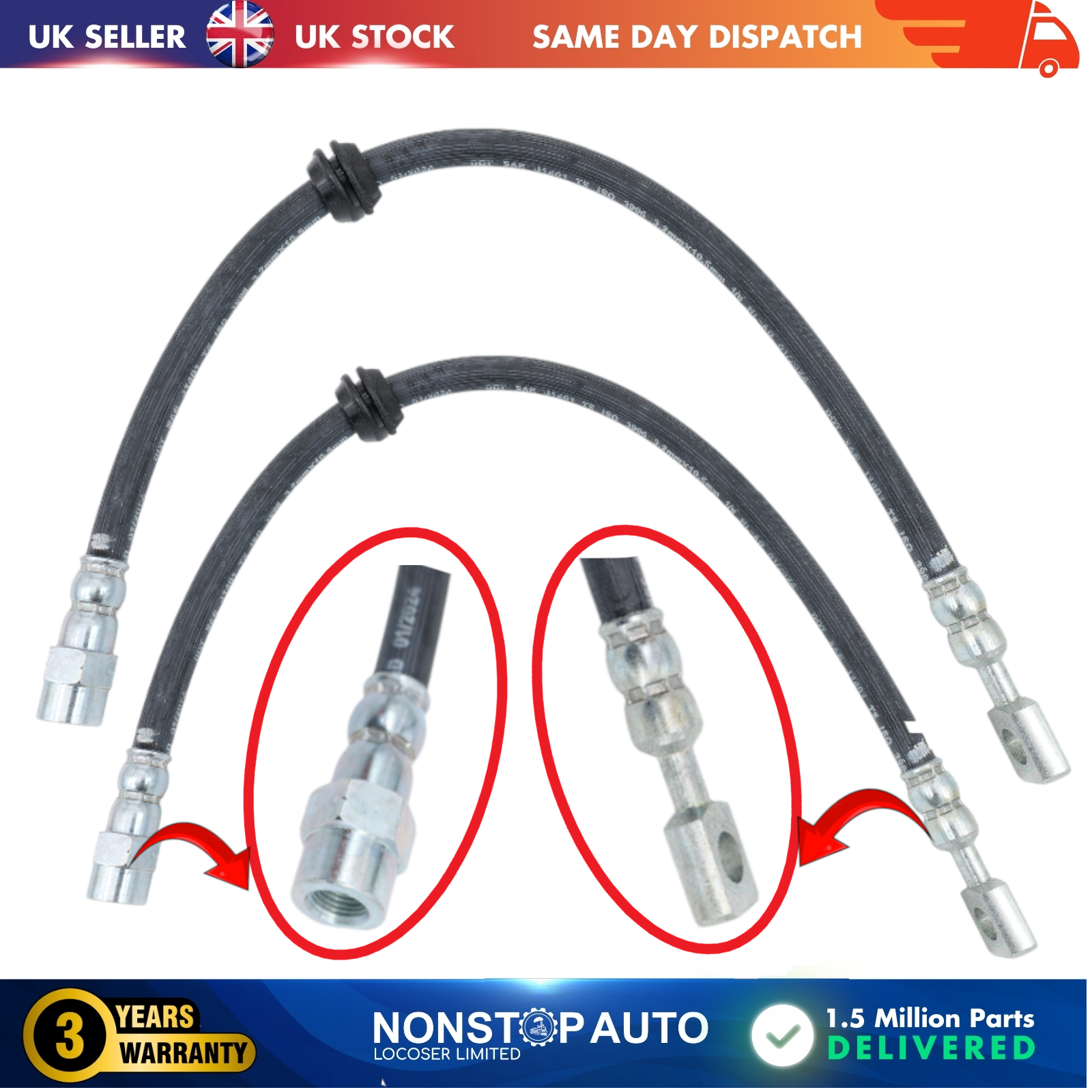 2X Rear Brake Hose Pipe For MINI R50 R53 MINI Convertible  R52 34306755398