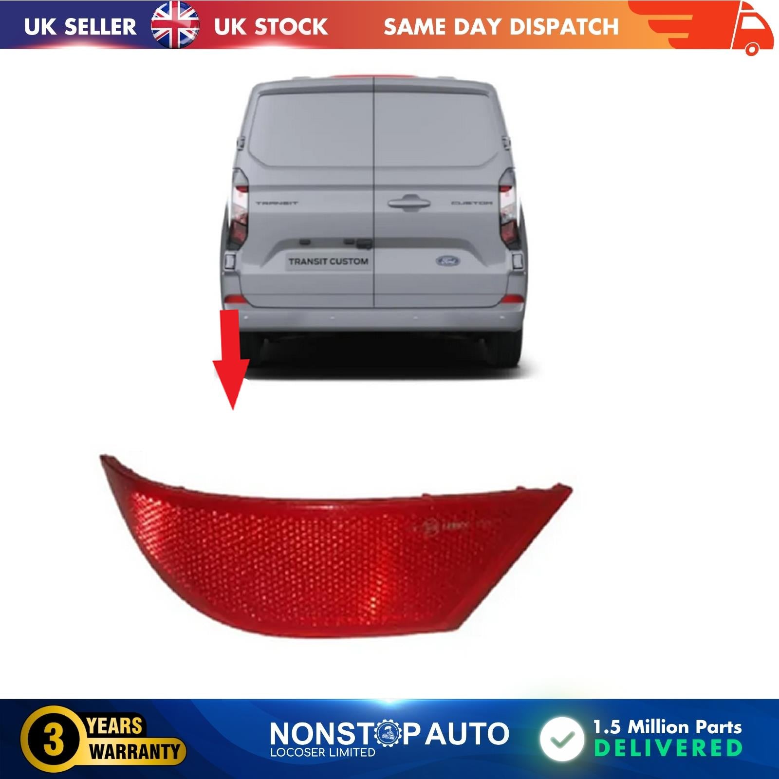 REAR BUMPER REFLECTOR LEFT FOR FORD TRANSIT CUSTOM 2024-on