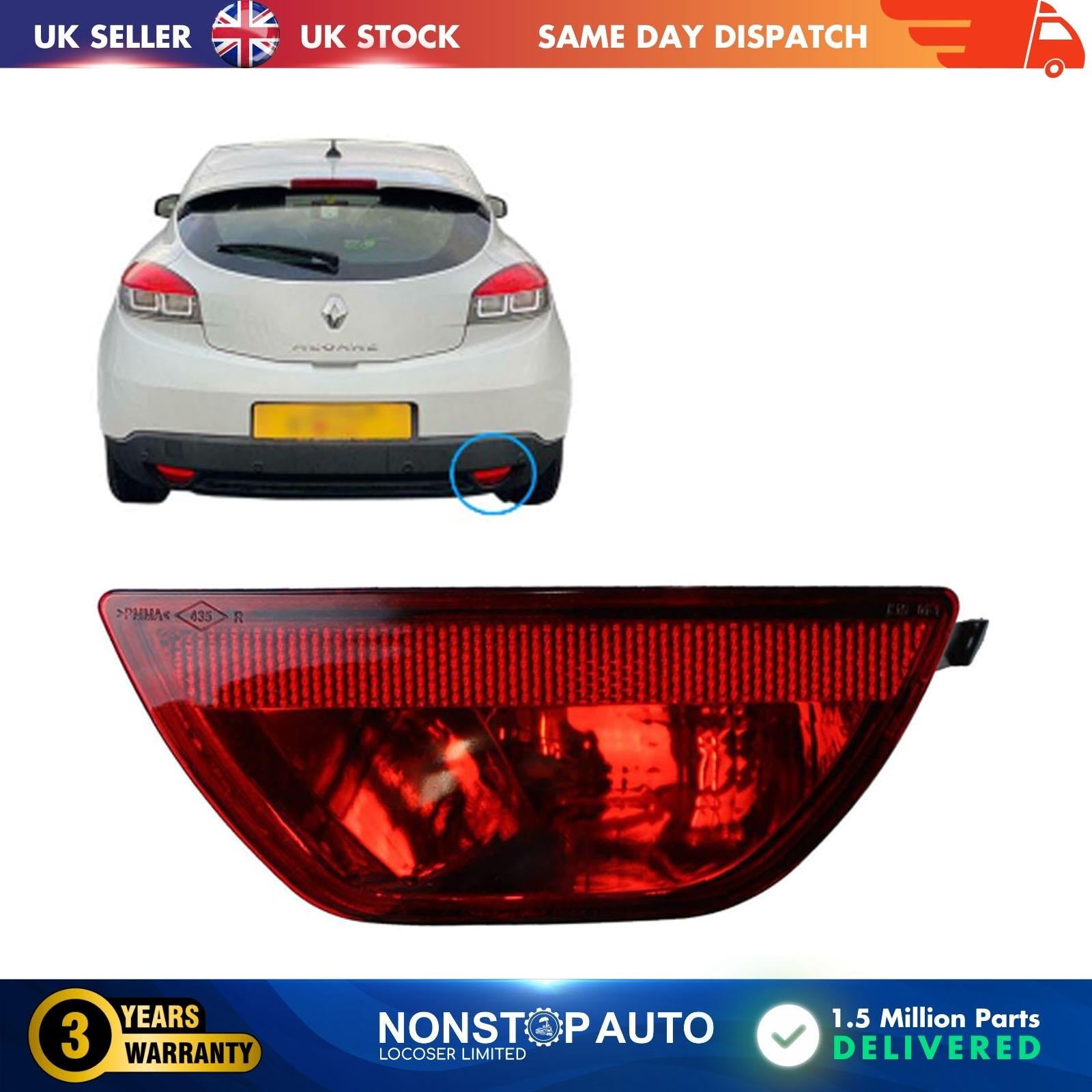 Rear Fog Light Lamp Lens Right Side Fits RENAULT Megane MK3 265600010R