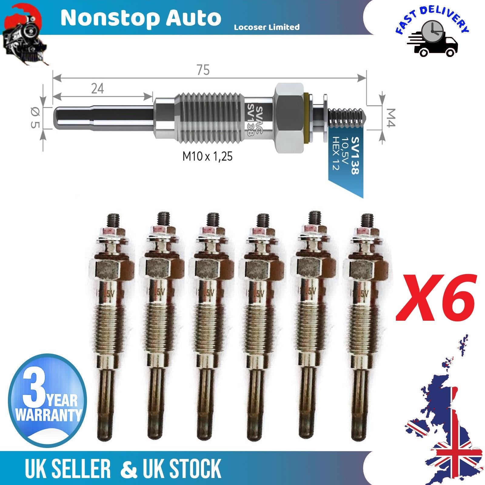 6X Glow Plugs For MITSUBISHI Jeep KE31 Jupiter KE36 NGK PERKINS CASALINI HANIX