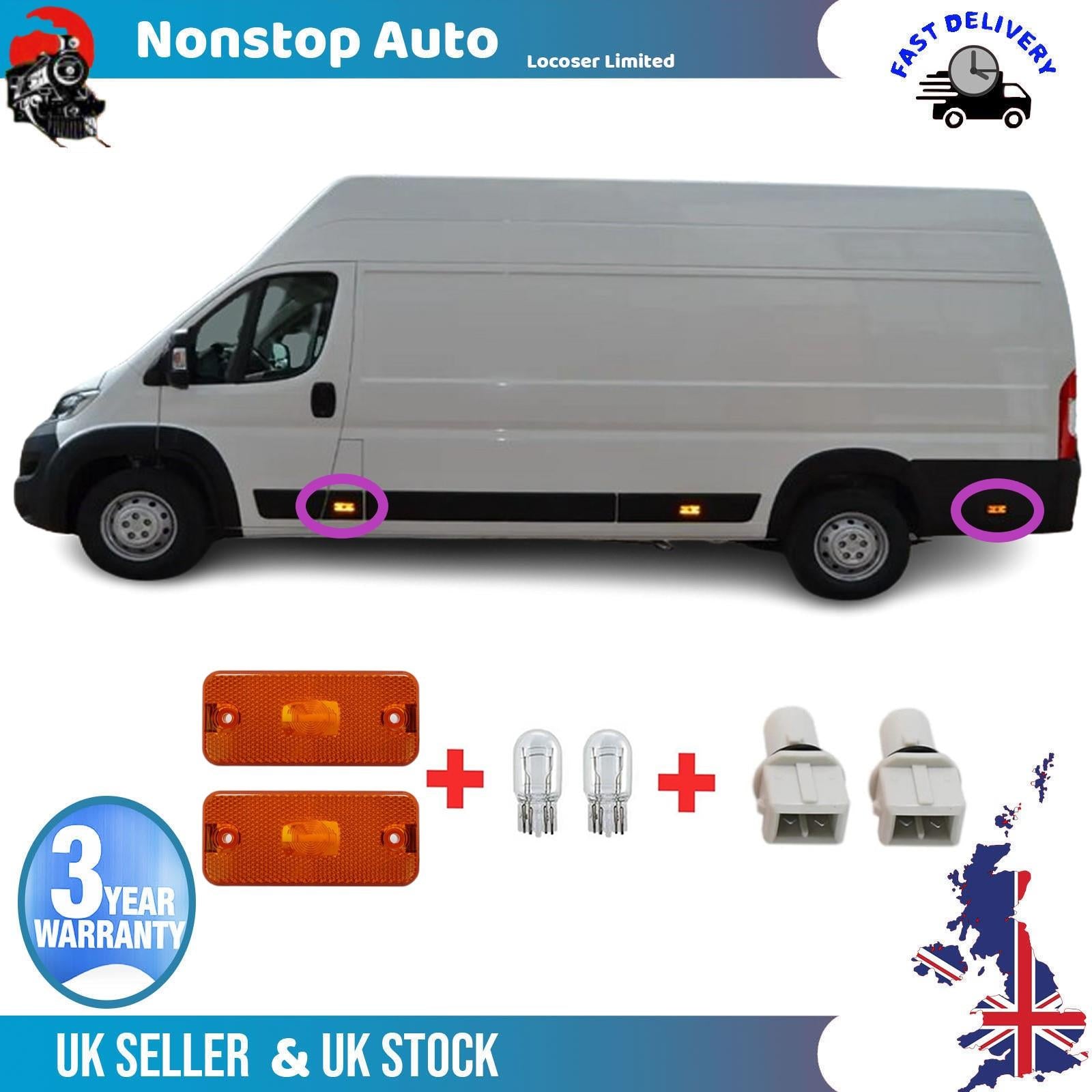 2X Side Marker Lamps Light Lens With Bulb Holder + Bulb For FIAT Ducato 6303A1
