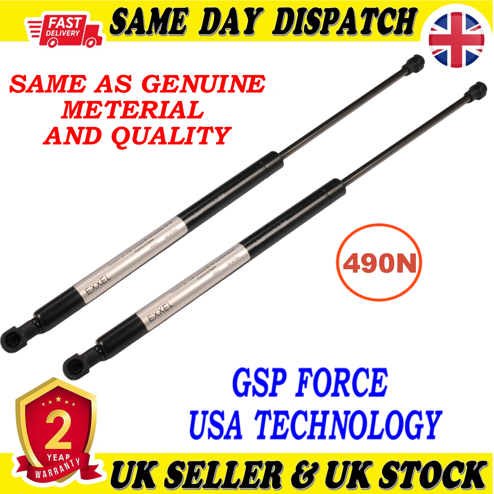 2X TAILGATE BOOT GAS STRUTS 490 Newton FOR AUDI A3 8P3827552A