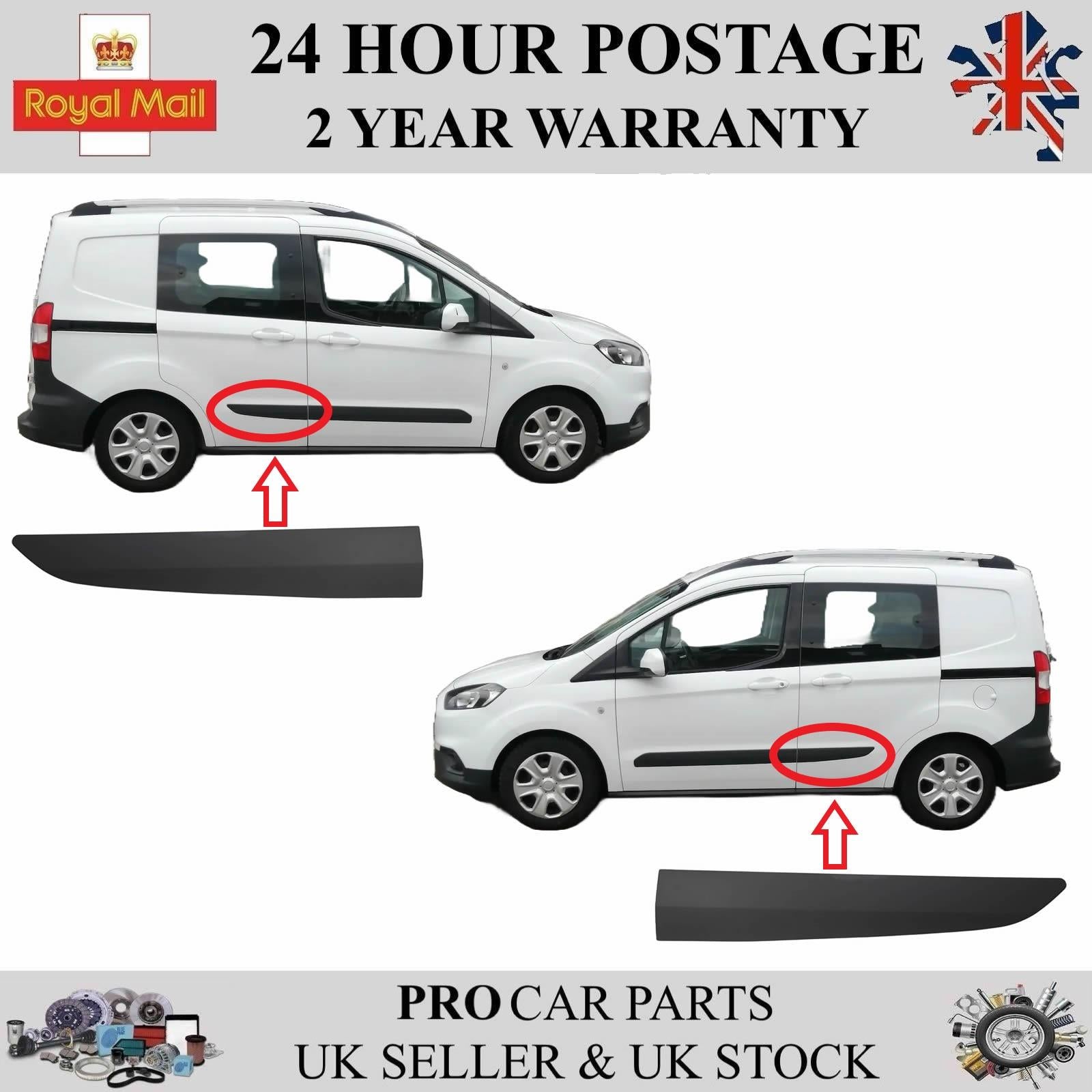 2X Side Moulding Strip Panel Rear Left and Right For FORD Transit Courier 2014 on 1854158 1854160