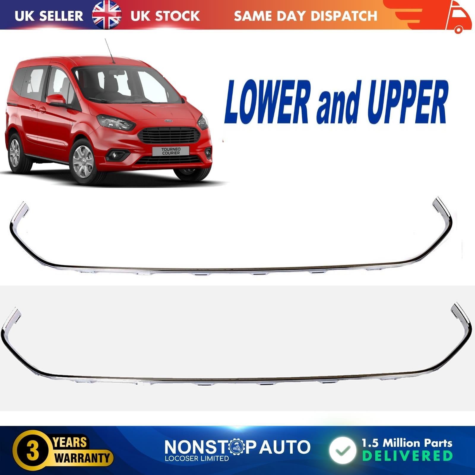 2x FRONT BUMPER GRILLE LOWER and UPPER  TRIM STRIP CHROME FOR FORD TOURNEO COURIER 2259527