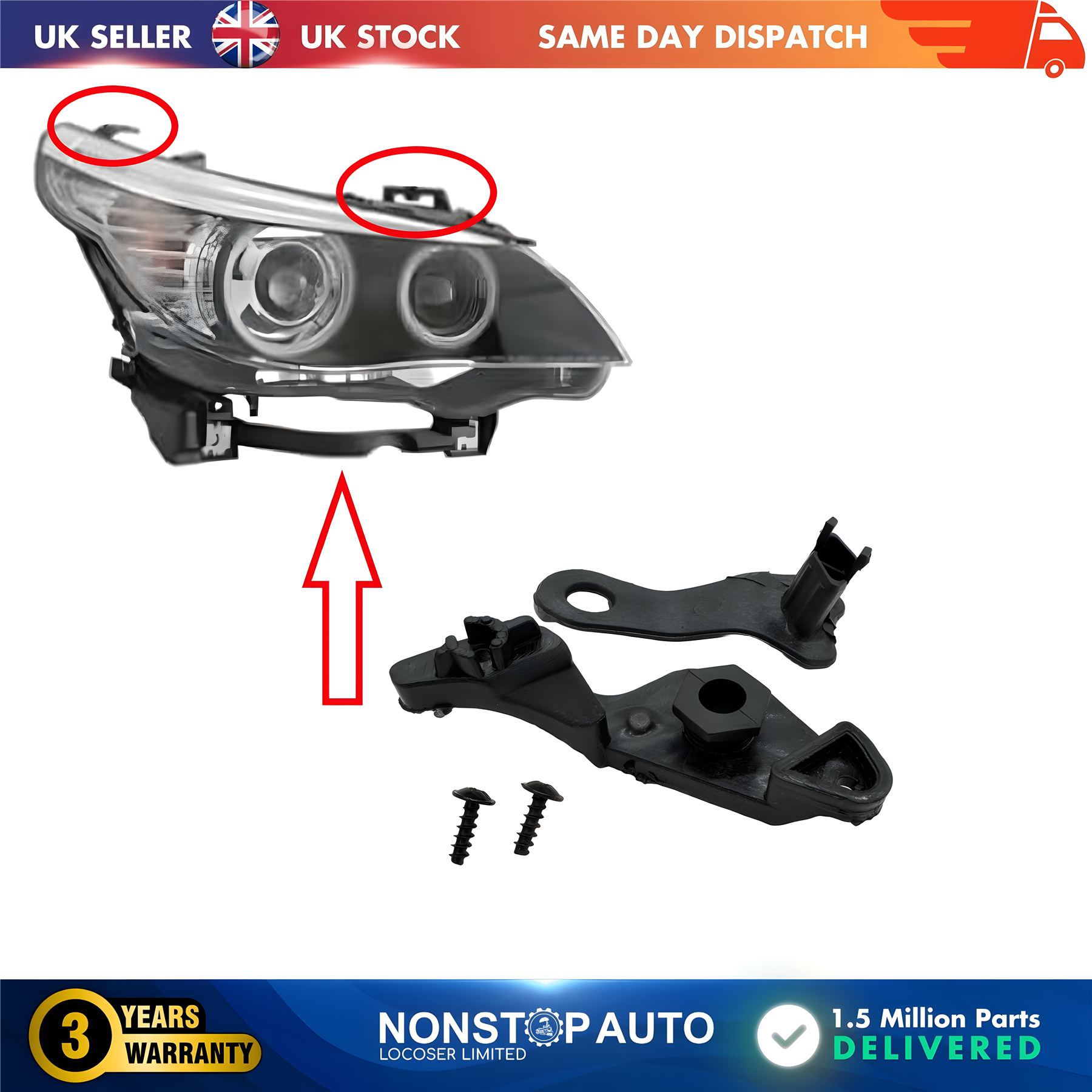 Headlight Repair Kit Bracket Mount Clips Right For BMW 5 E60 E61 63126942478