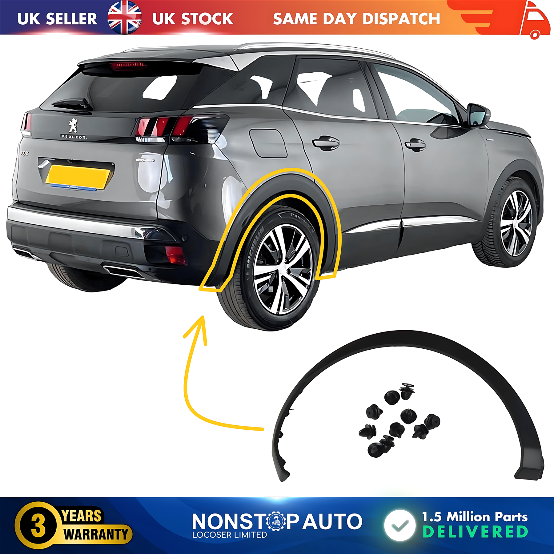 Wheel Arch Moulding Trim Rear Right For PEUGEOT 3008 2016 on 98365911XT