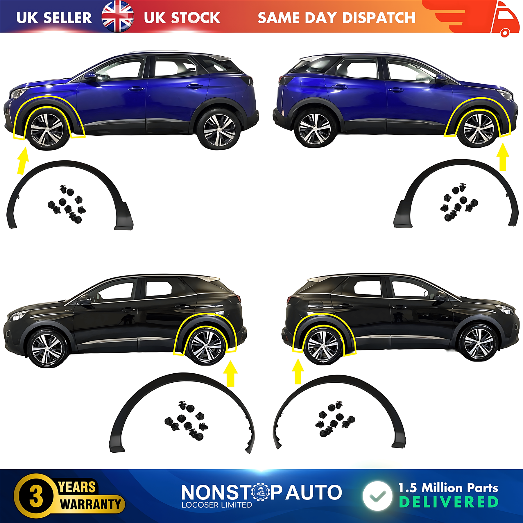 4X Wheel Arch Moulding Trim Set For PEUGEOT 3008 2016 on