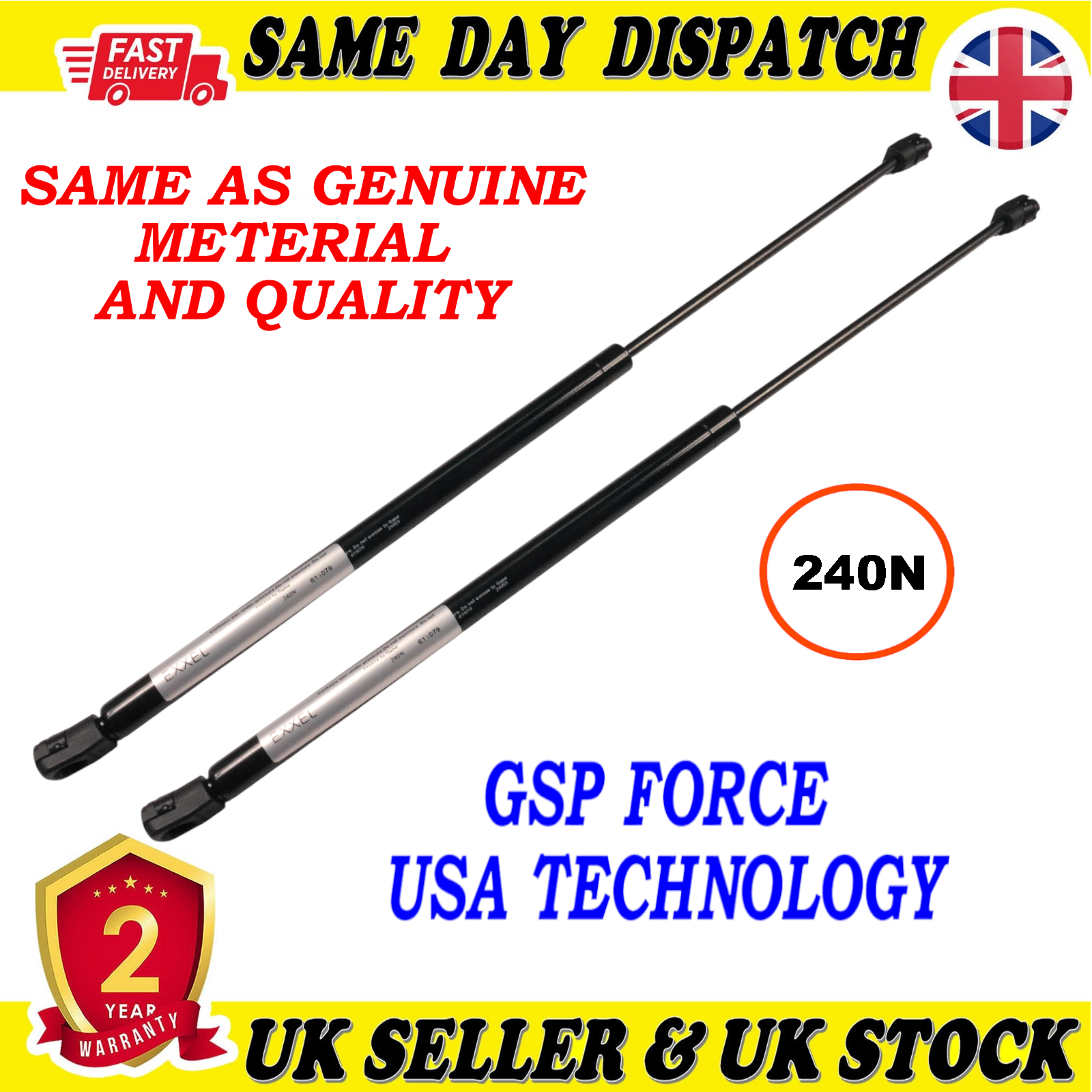 2X TAILGATE BOOT GAS STRUTS 240 Newton FOR VAUXHALL CORSA D 176414