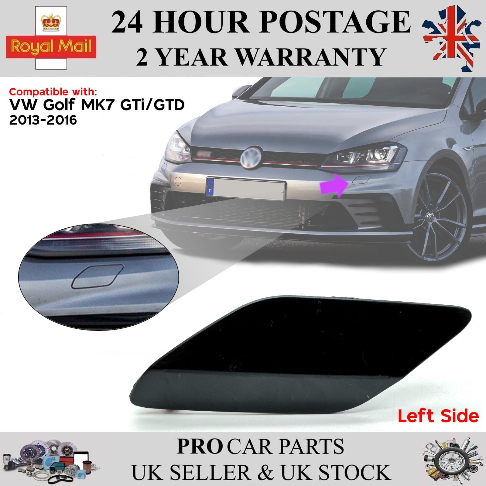 Headlight Washer Cap Black Left Side For VW Golf MK7 GTI GTD 2012-19 5G0955109A