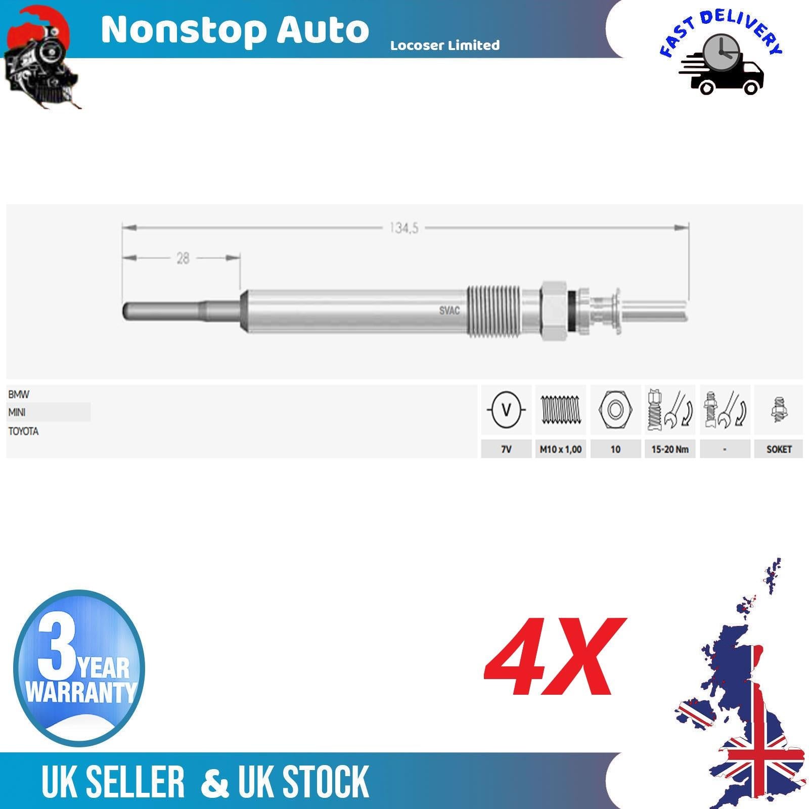4X Glow Plugs For TOYOTA Auris Avensis RAV 4 IV Verso 12230035934