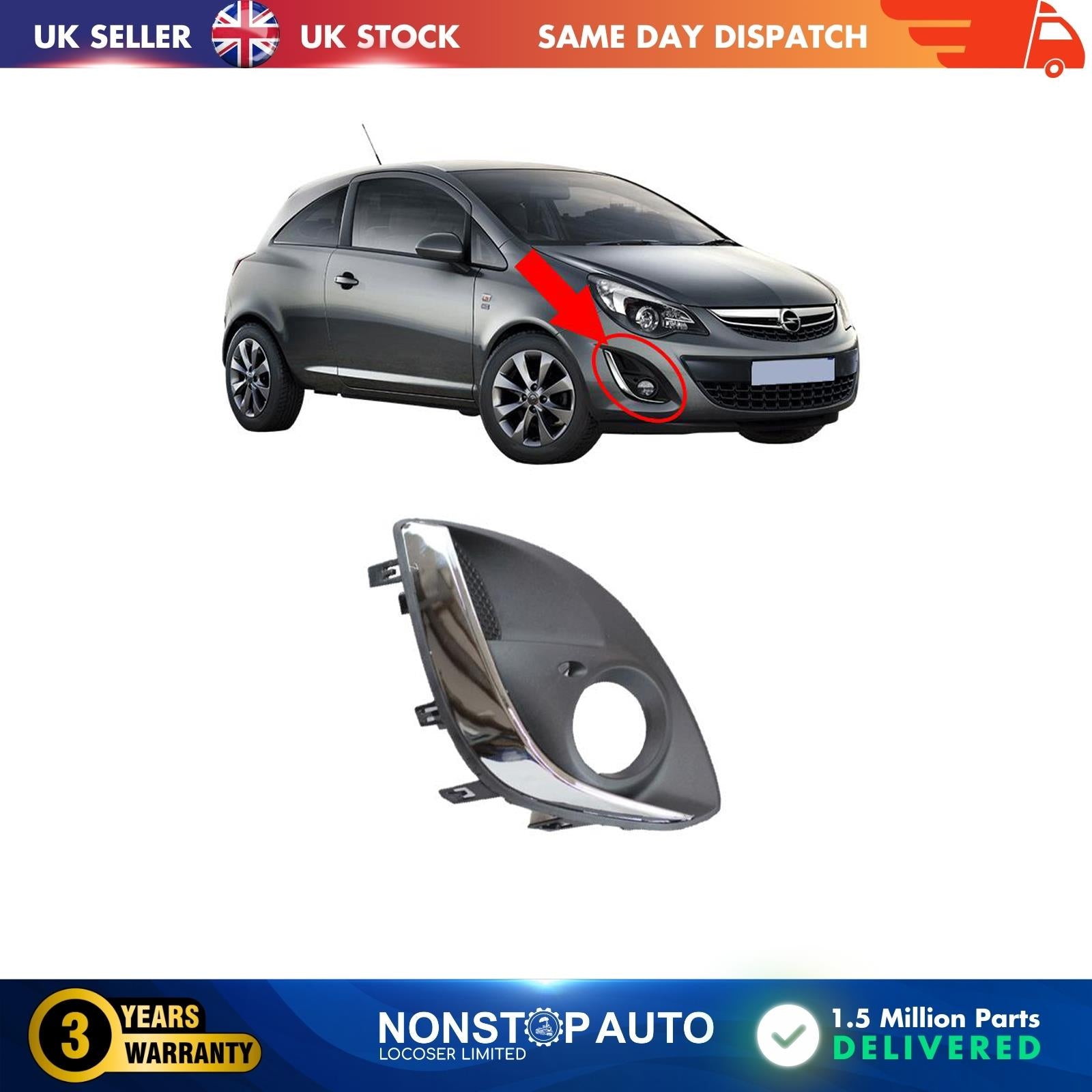 Front Bumper Fog Light Grill Strip Chrome Right For Vauxhall Corsa D 1400867