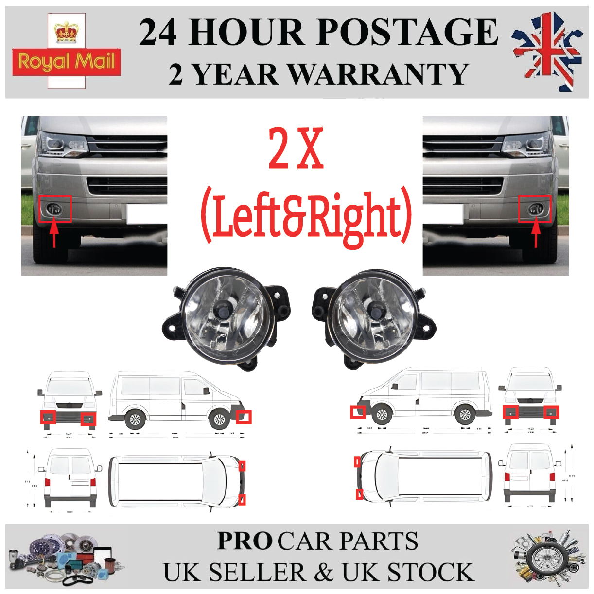 Front Bumper Fog Light Lamp Right & Left Side For VW Transporter T5 Multivan T5  Crafter Polo   7E0941699