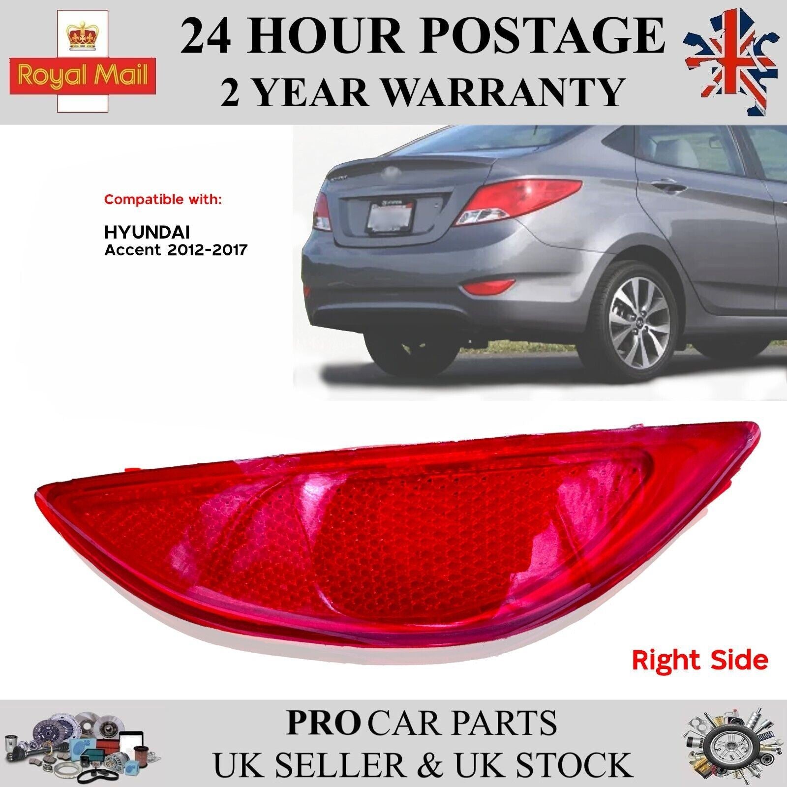 Rear Bumper Reflector Right Side Fits Hyundai Accent Sedan 2012-2017 92406-1R000