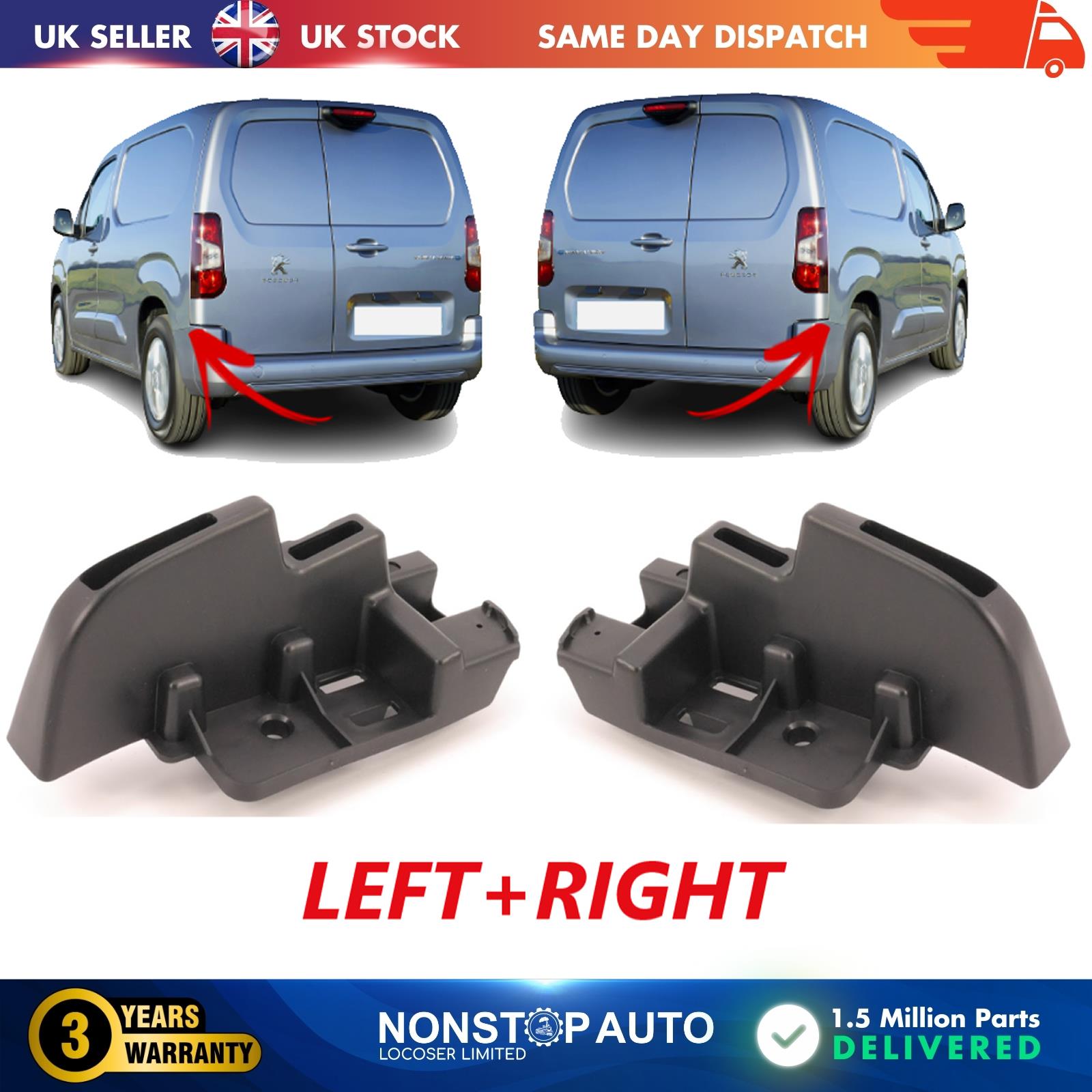 2X REAR BUMPER BRACKET RIGHT FOR CITROEN BERLINGO VAUXHALL COMBO PEUGEOT PARTNER RIFTER TOYOYA PROACE FIAT DOBLO 9816808480
