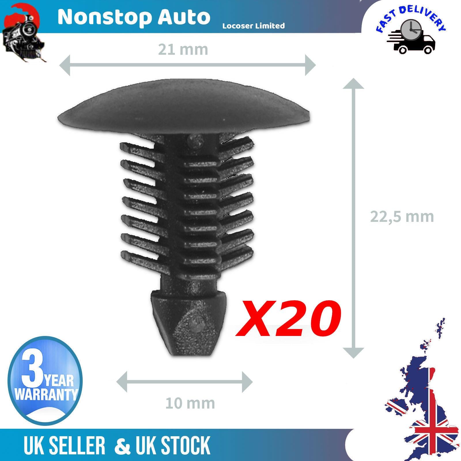 20X For Renault Citroen Interior Moulding Panel Trim Clips 22,5 x 21 x 10 mm