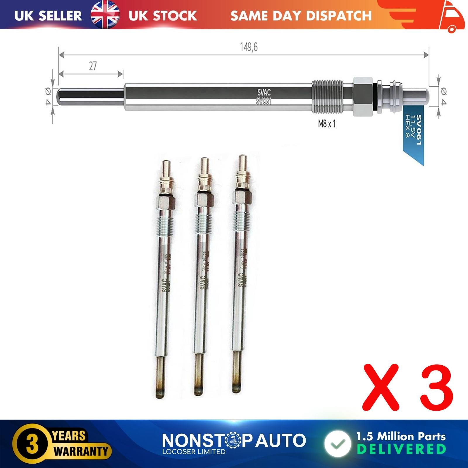3X Glow Plugs For MITSUBISHI Colt VI 1.5 DI-D MN960296