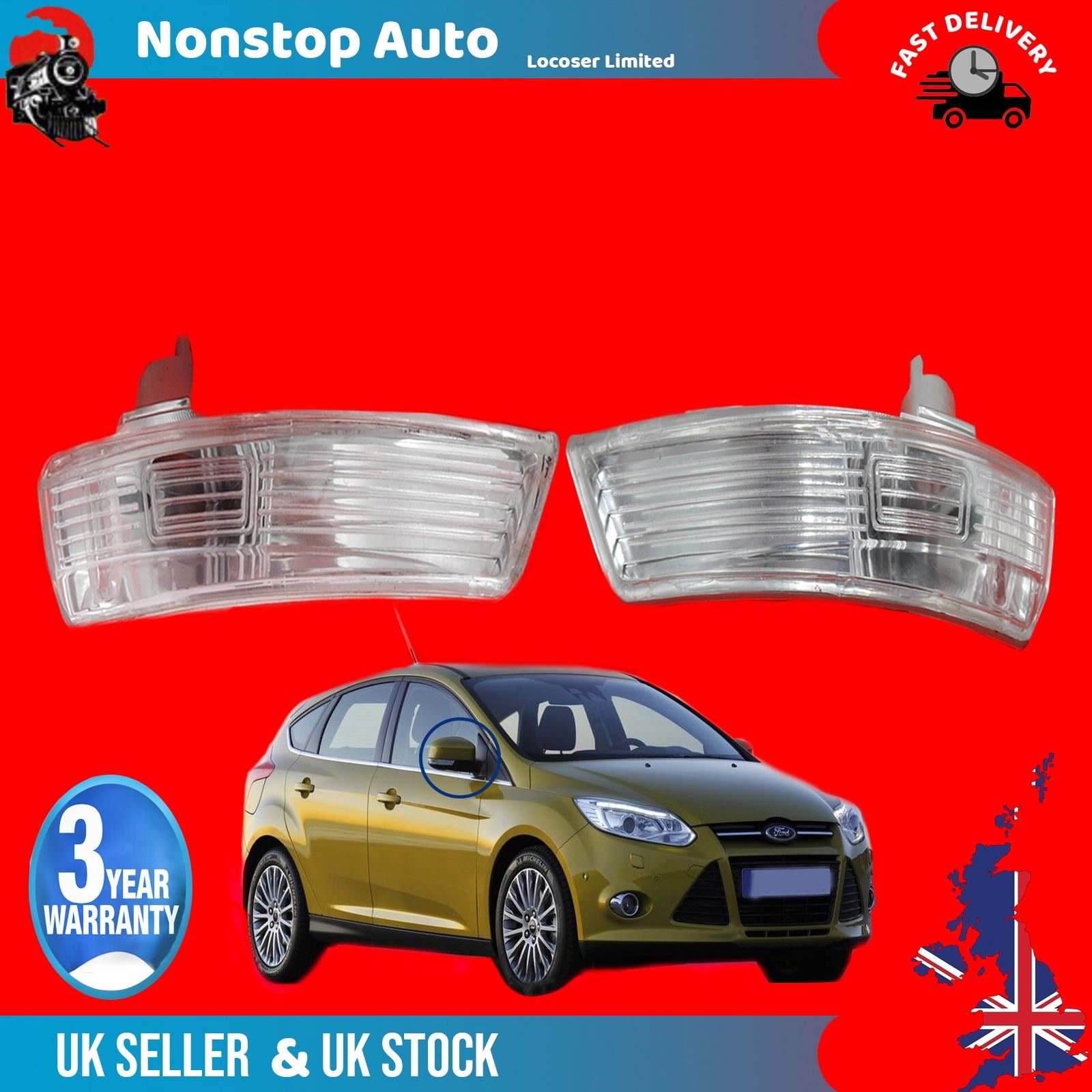 2X Wing Mirror Indicator Light Lens Side Fits FORD Focus Mk3 Mondeo Mk4  8M51-13B384-AA