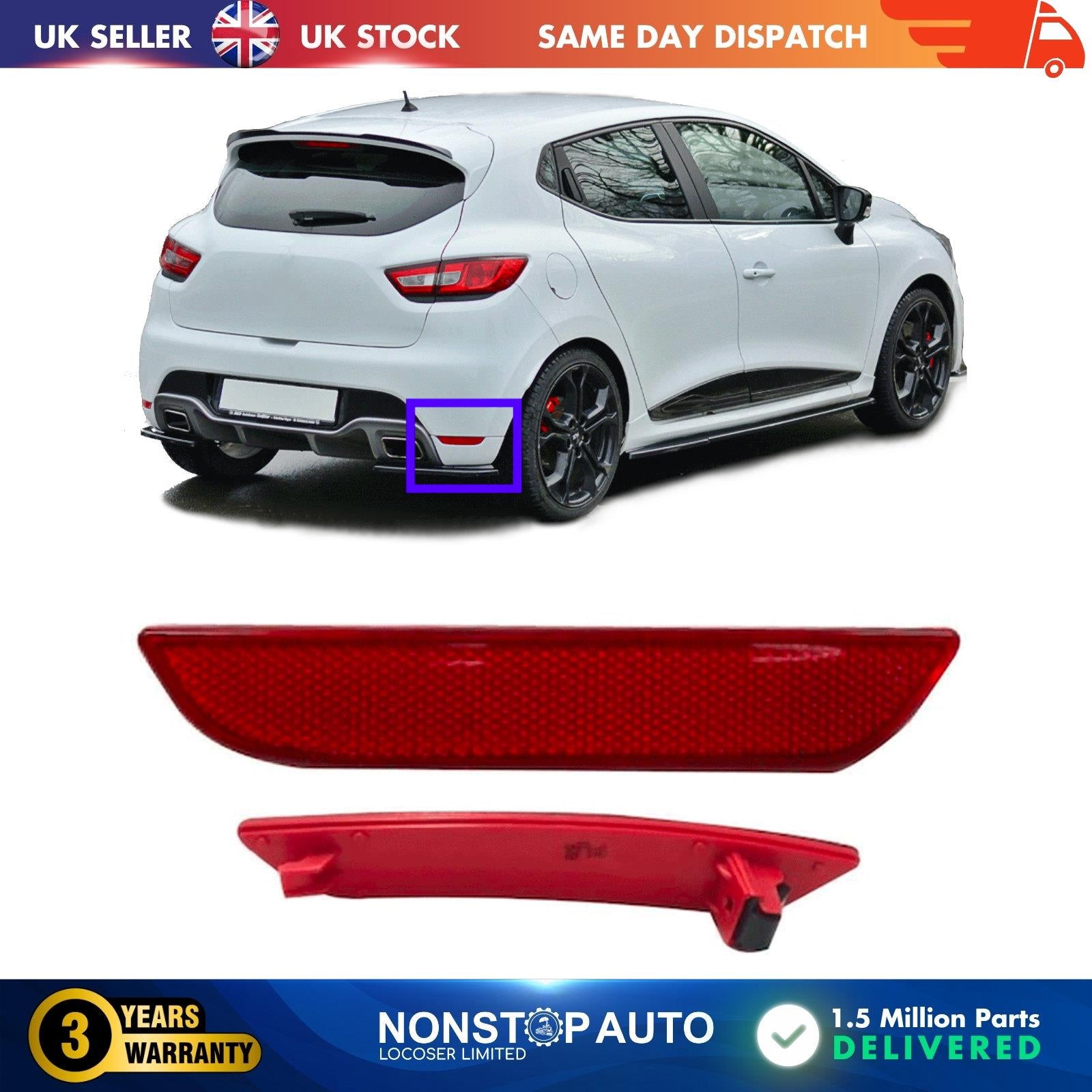 Rear Bumper Reflector Lens Light Right Side Fits RENAULT Clio MK4 NISSAN Qashqai 265605789R