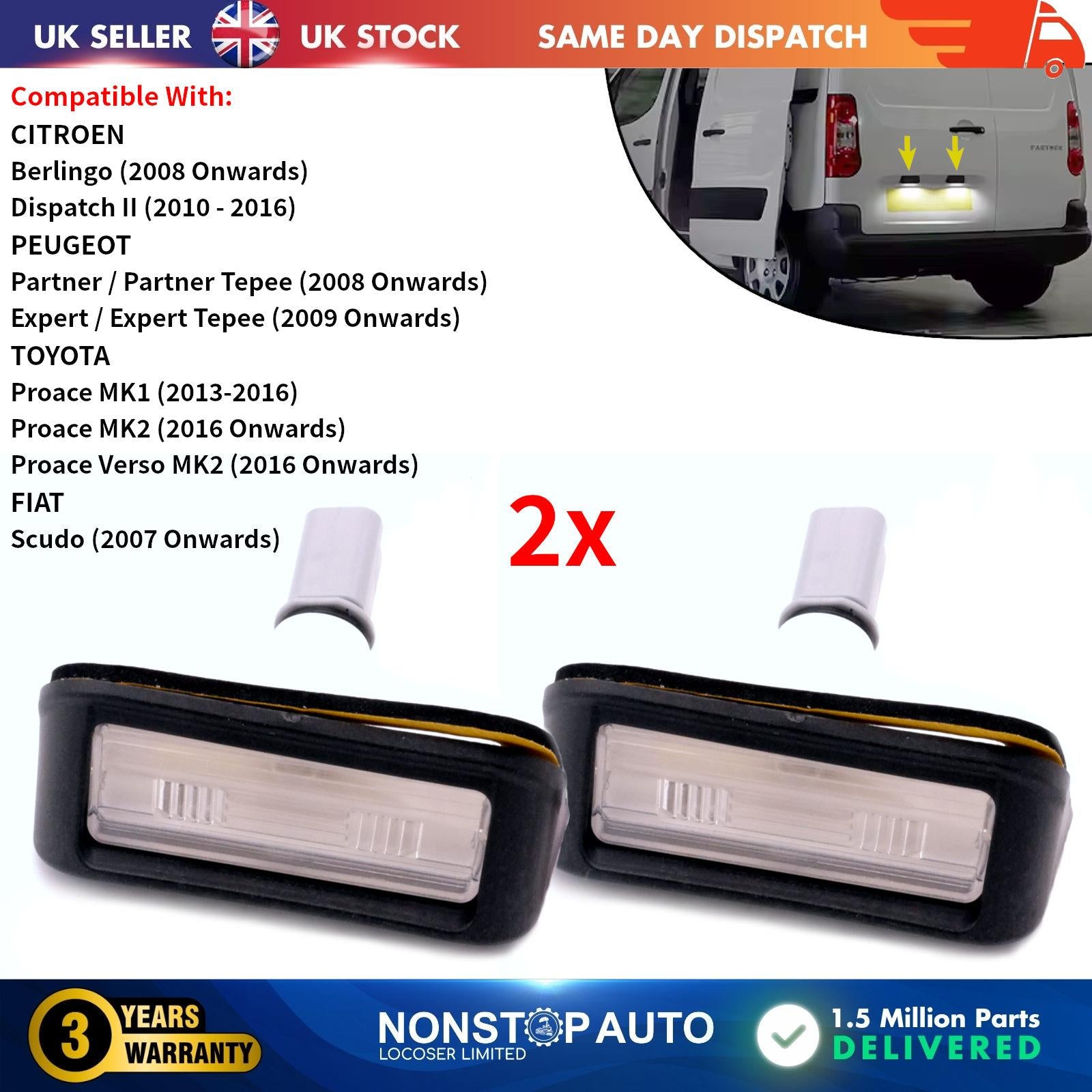 2x Rear Licence Plate Lamp For PEUGEOT Partner Expert CITROEN Berlingo II 6340.G7