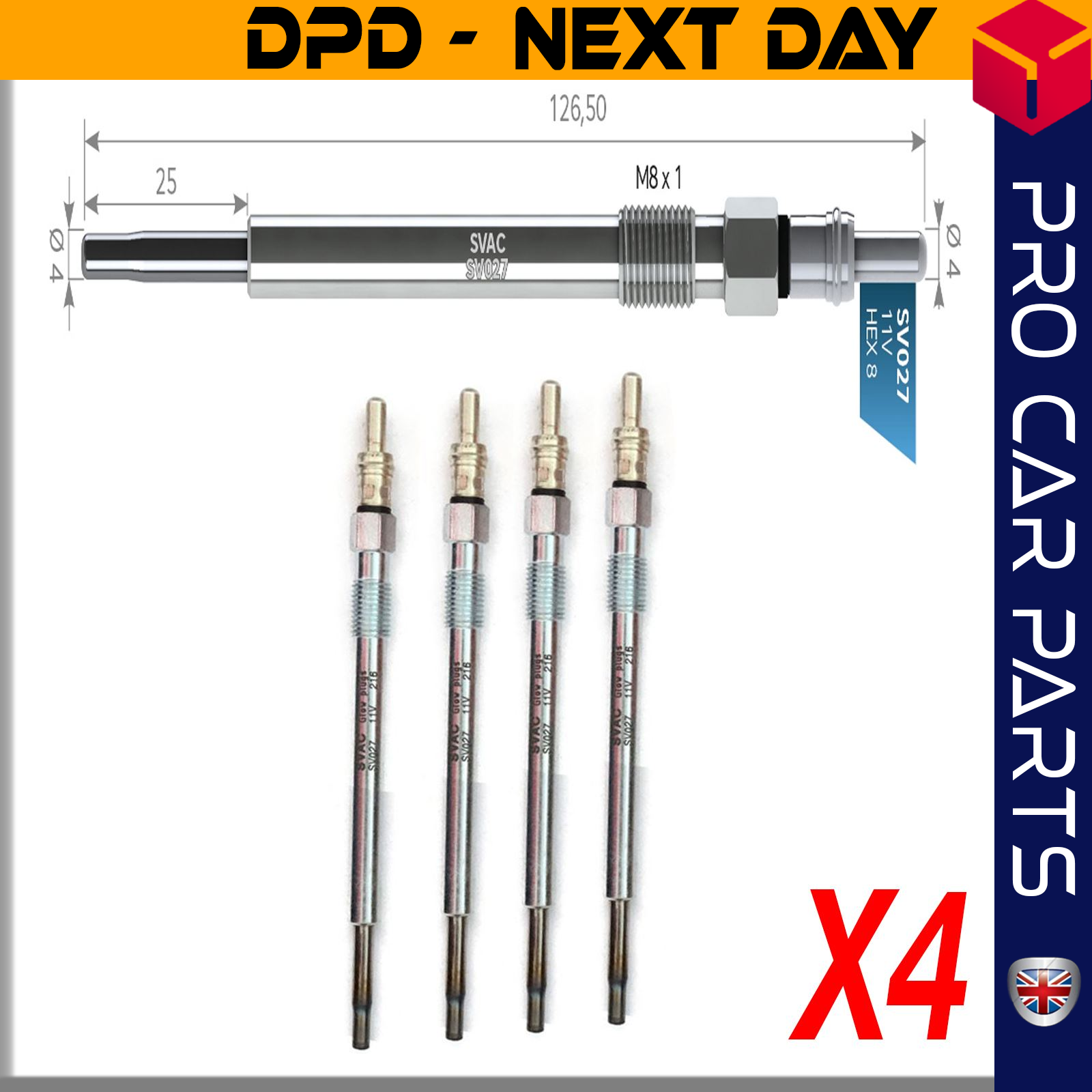 4 X CITROEN C5-C6 2.7 HDI / PEUGEOT 407-607 - 2.7 HDI / LAND-RANGE ROVER 2.7 TD-3.6 TD / VOLVO S 60-S 80-V 70-XC 70-XC 90 2.4-2.5 D Glow Plug