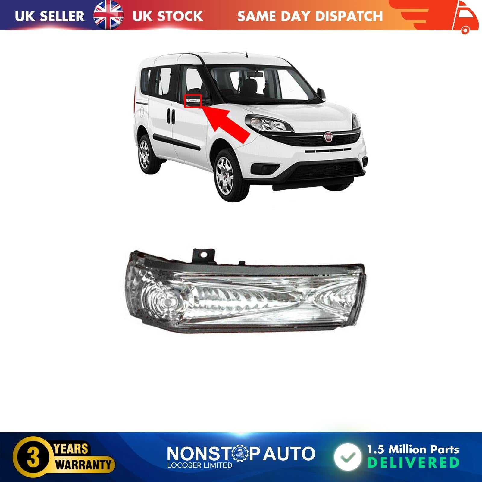 For FIAT Doblo Wing Mirror Indicator Repeater Lens Light Right Side 71765377