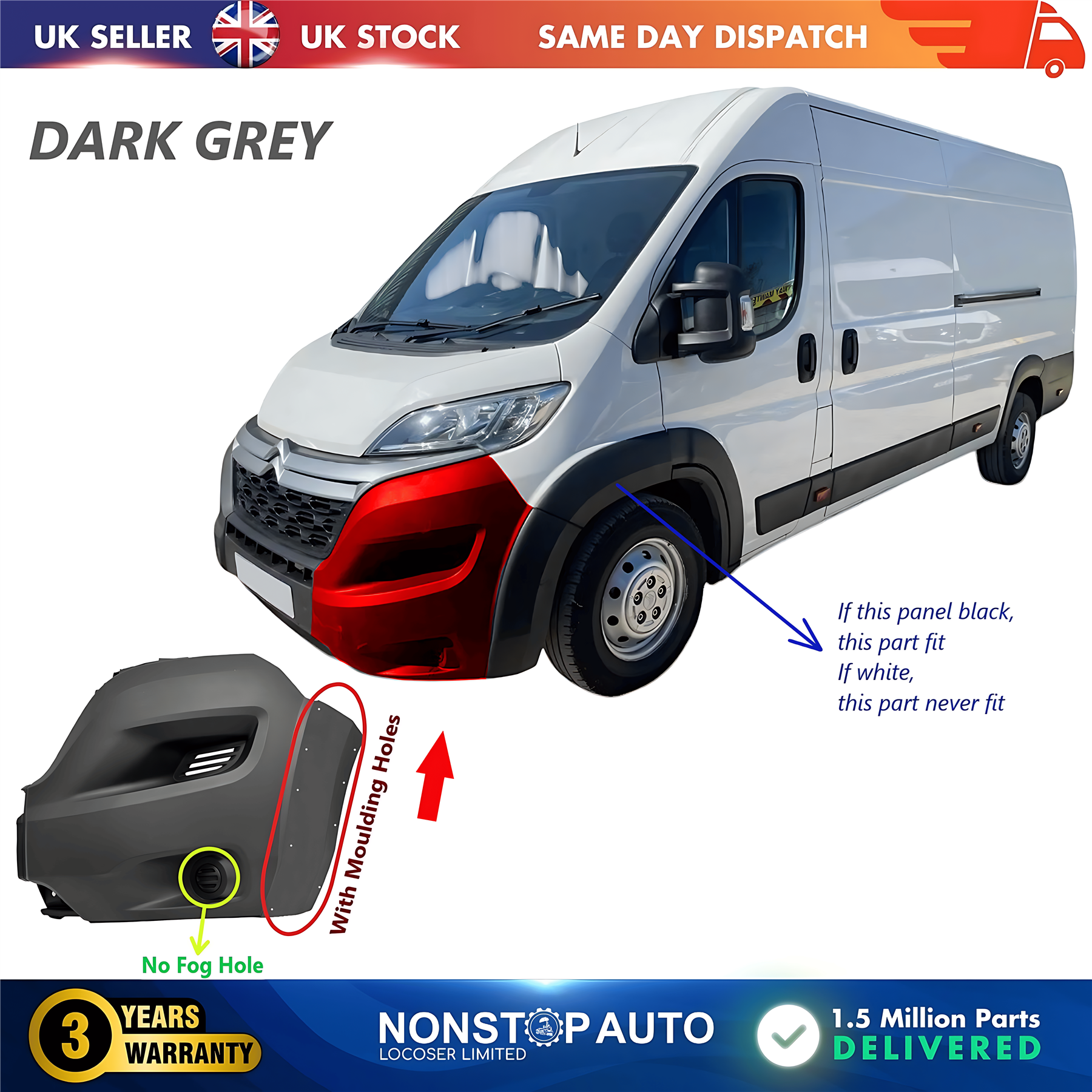 Front Bumper Corner Cap Left No Fog Hole For CITROEN Relay 2014 on 1612473580
