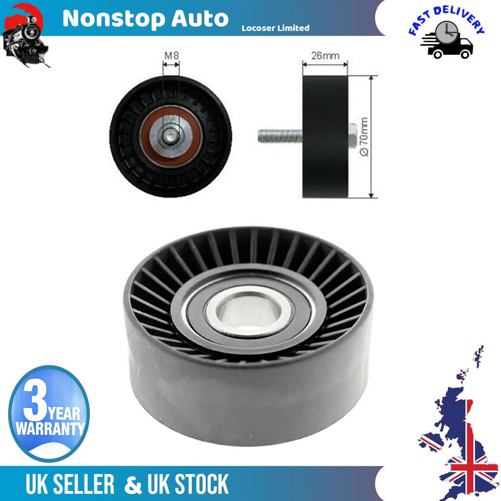 Fan Belt Tensioner Pulley - V - Ribbed Belt Idler For MAZDA 121 III
