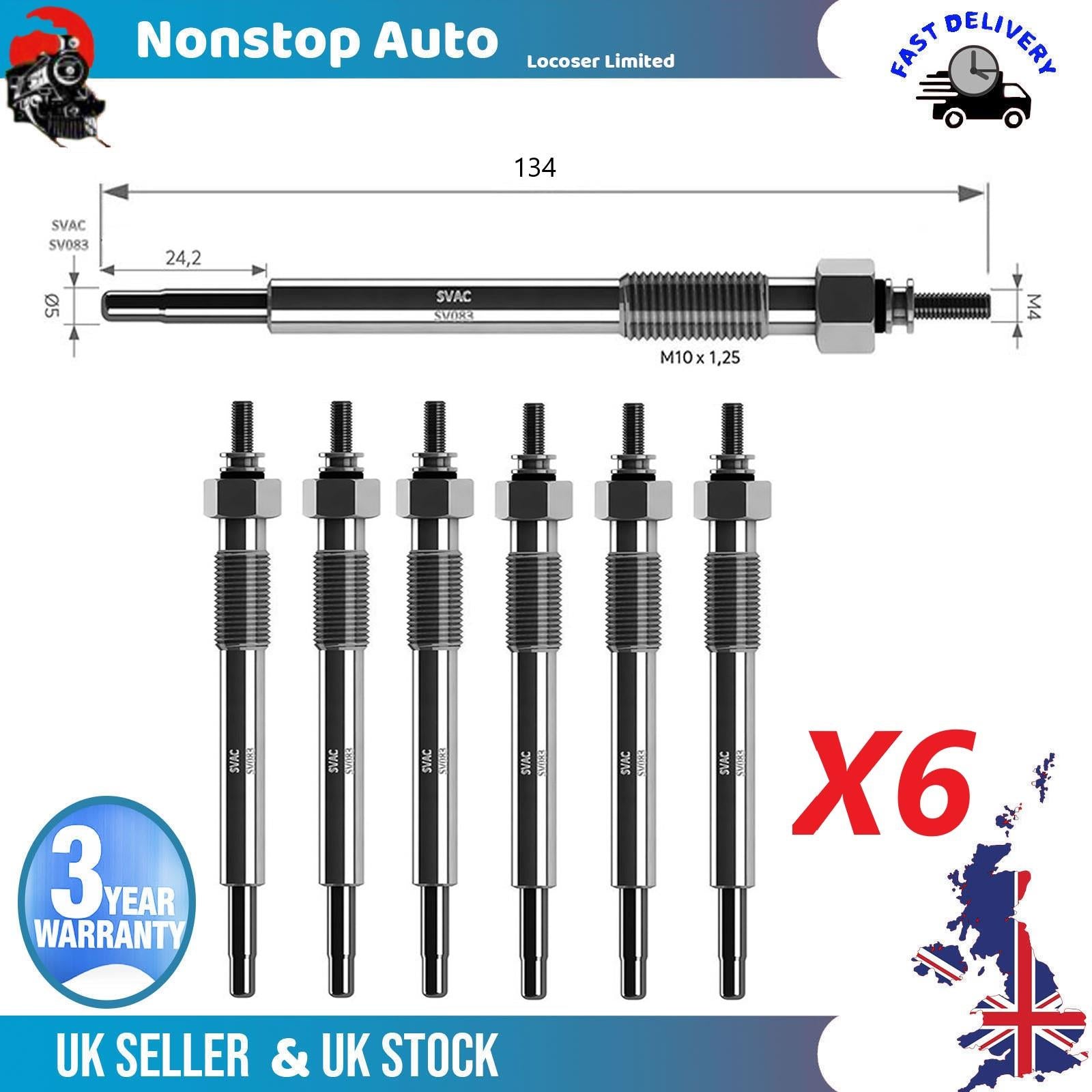 6X Glow Plugs For RENAULT Espace IV 3.0 dCi Vel Satis dCi 7701052949