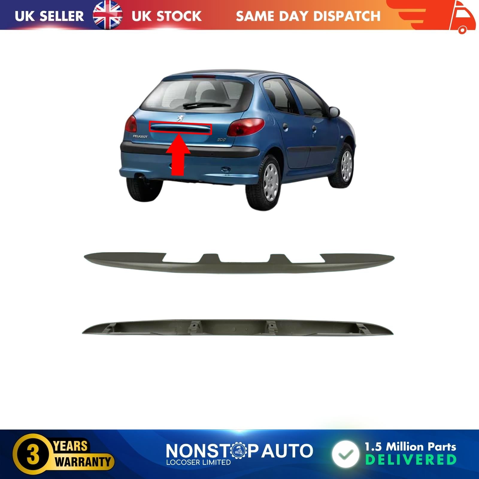 REAR DOOR TAILGATE MOULDING PANEL TRIM NUMBER PLATE COVER PAINTABLE FITS PEUGEOT 206 8742F6