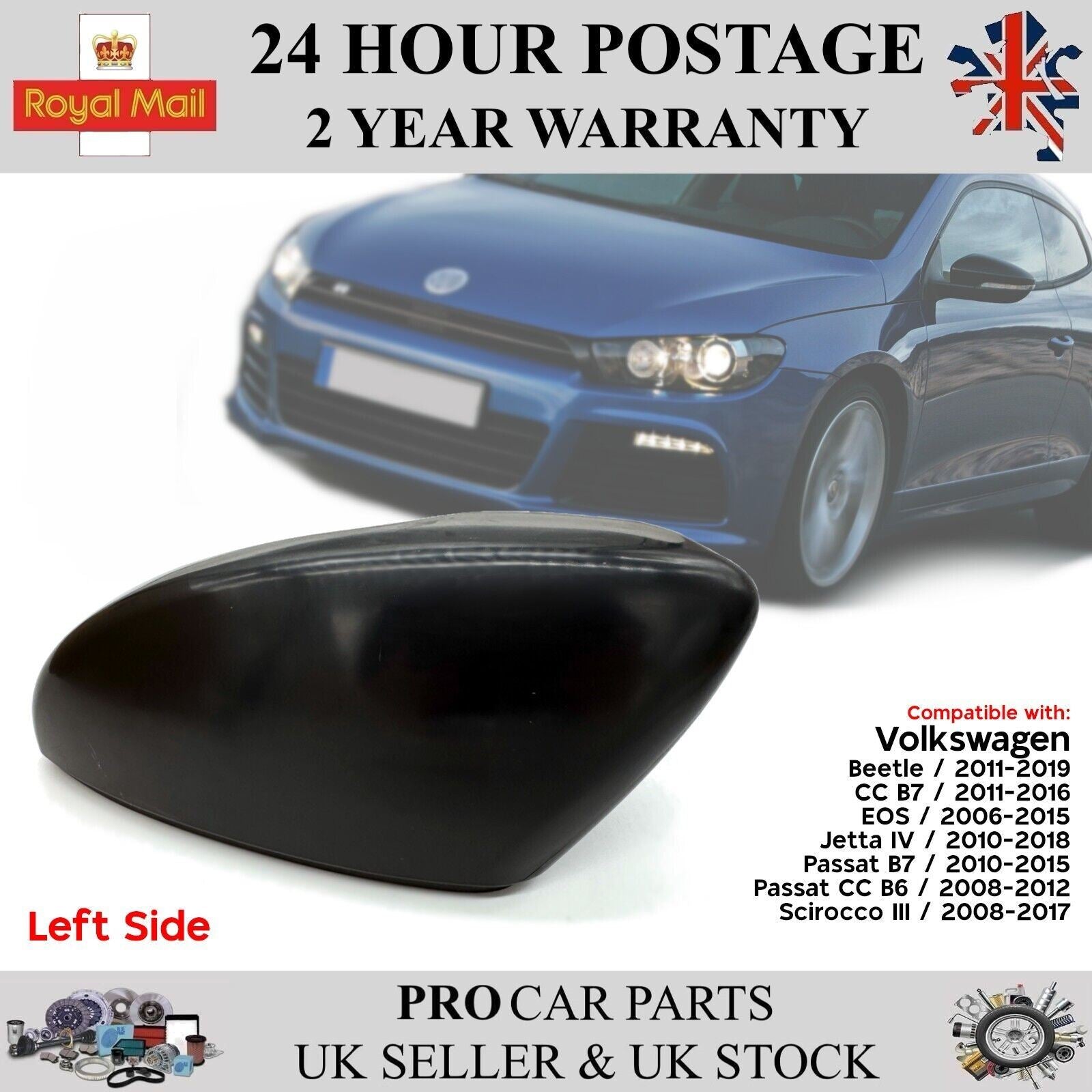 Door Wing Mirror Cover Left Side Fits VW Beetle CC EOS Jetta Passat Scirocco 3C8857537 5C6857537