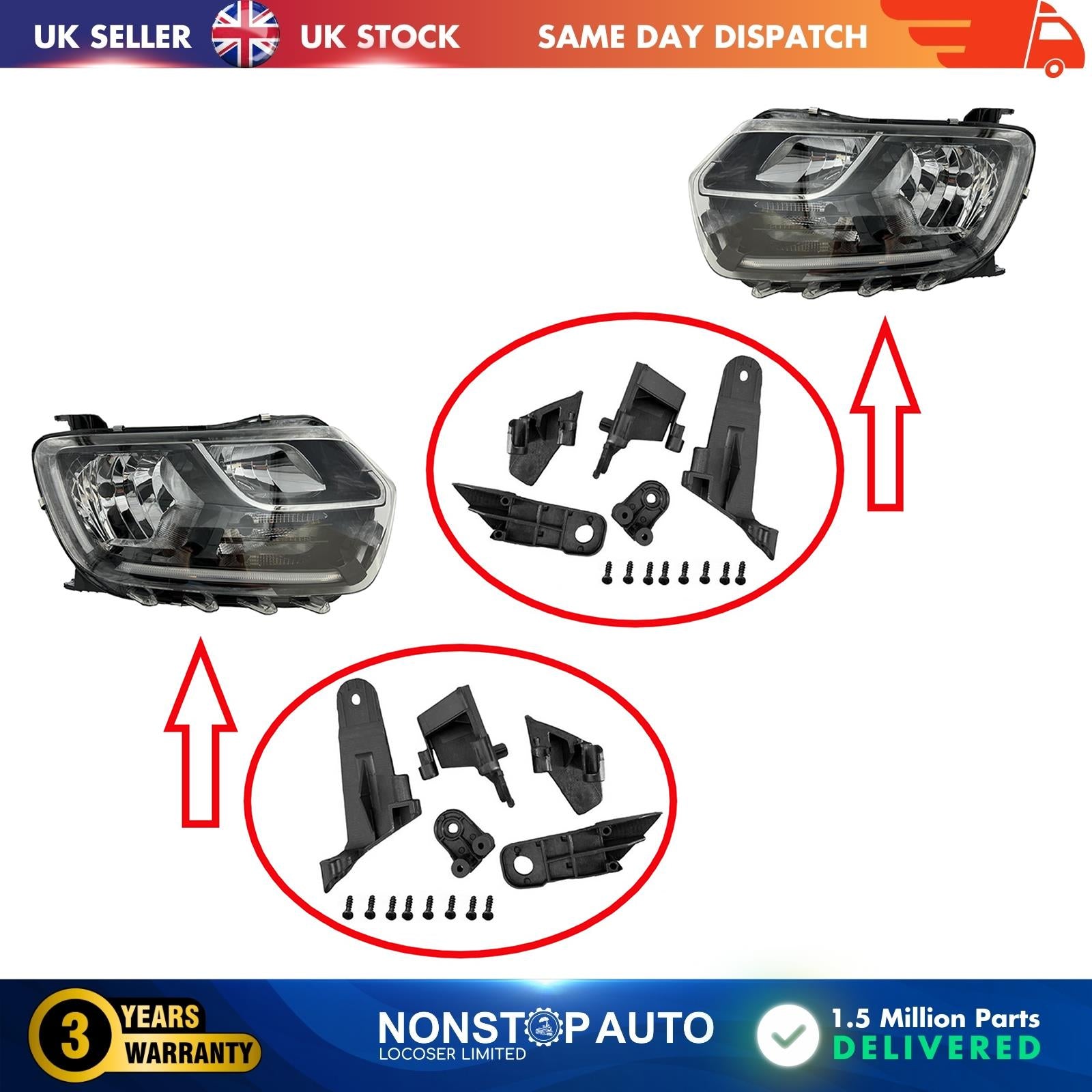 2X Headlight Repair Kit Bracket Mount Clips Left and Right For DACIA Duster 2017 on 260101133R 260602465R