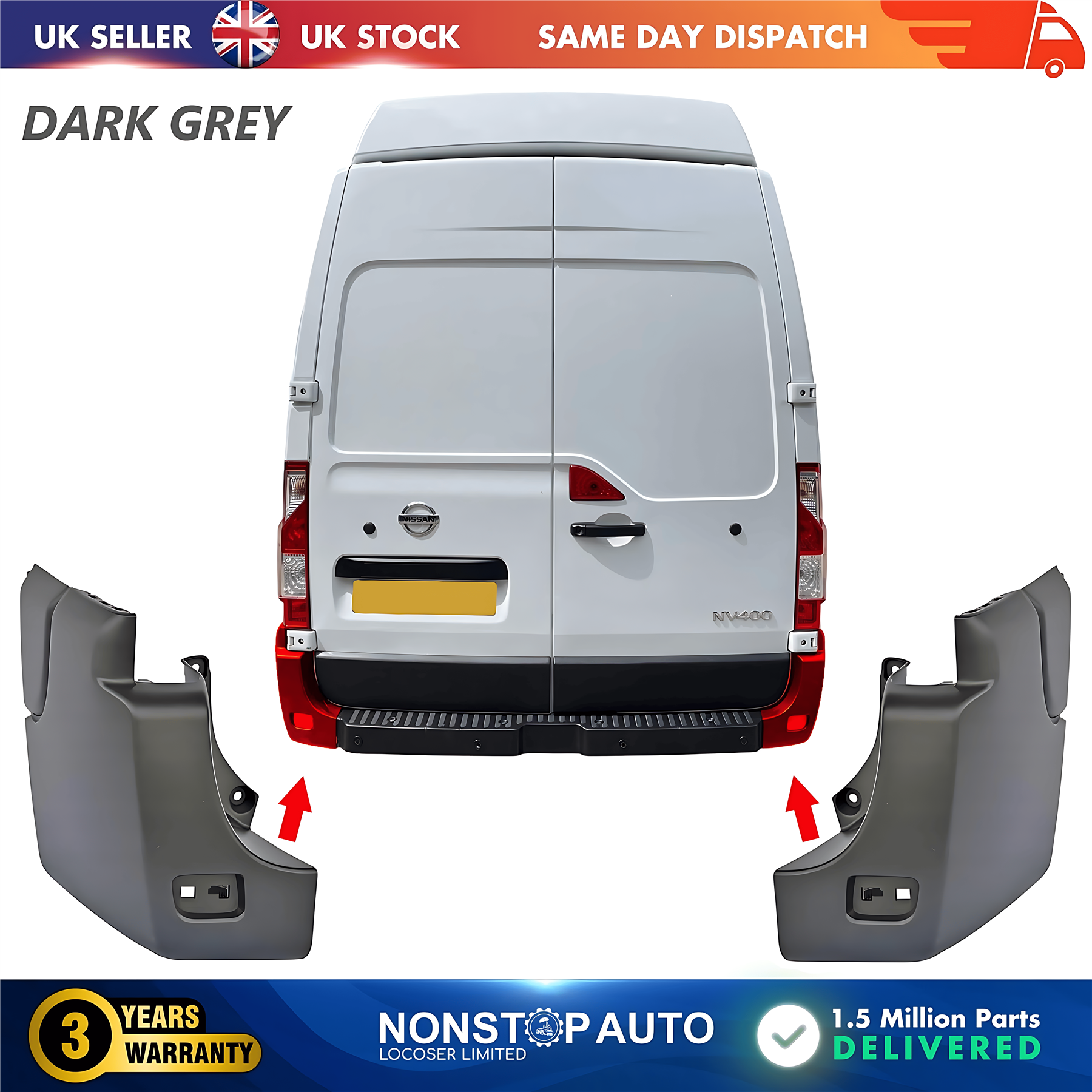 2X Rear Bumper Corner End R+L For NISSAN NV400 2010 on 851210001R 851200001R