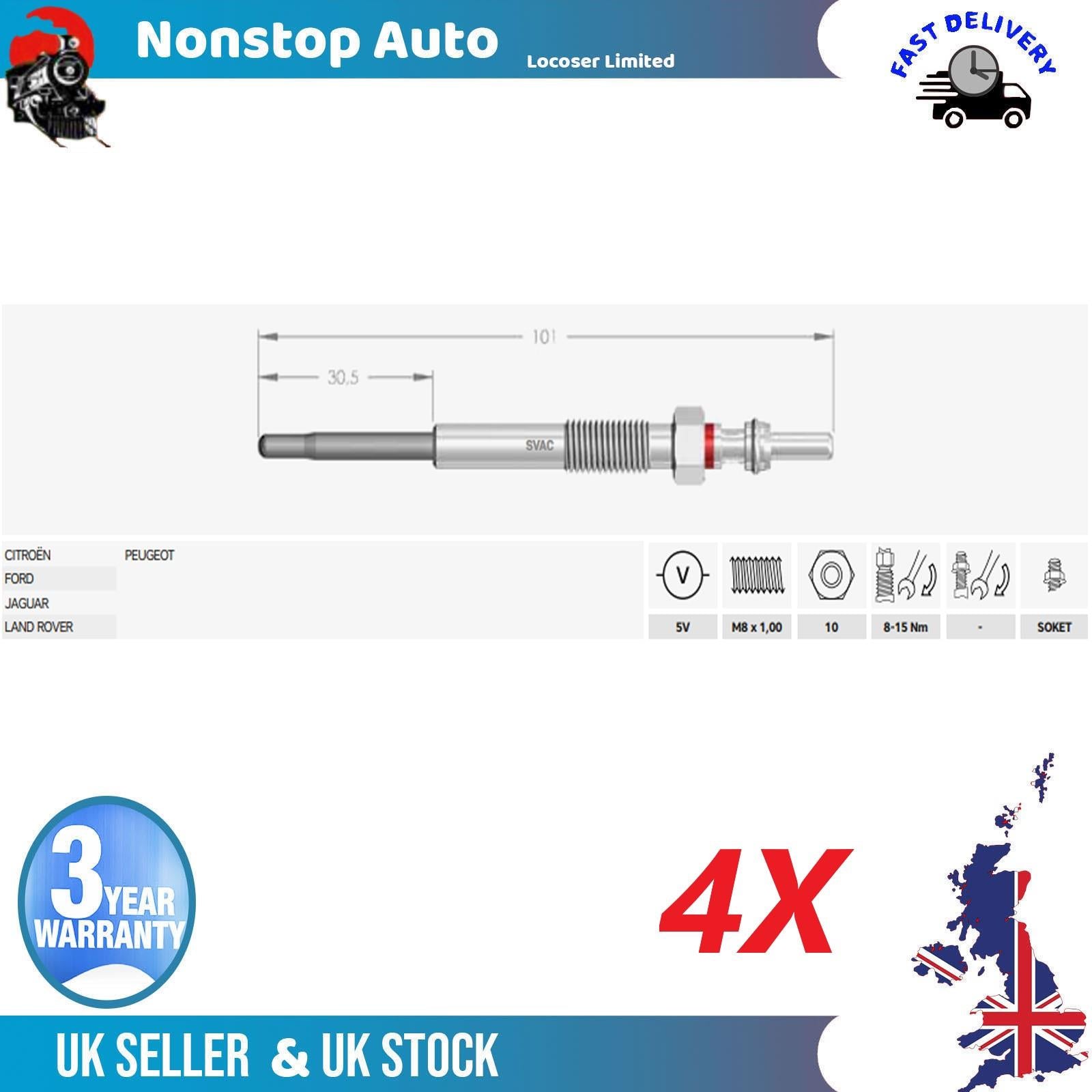 4X Glow Plugs For FORD Galaxy II Mondeo IV S-Max 2.2 TDCi BG9Q6M090BA