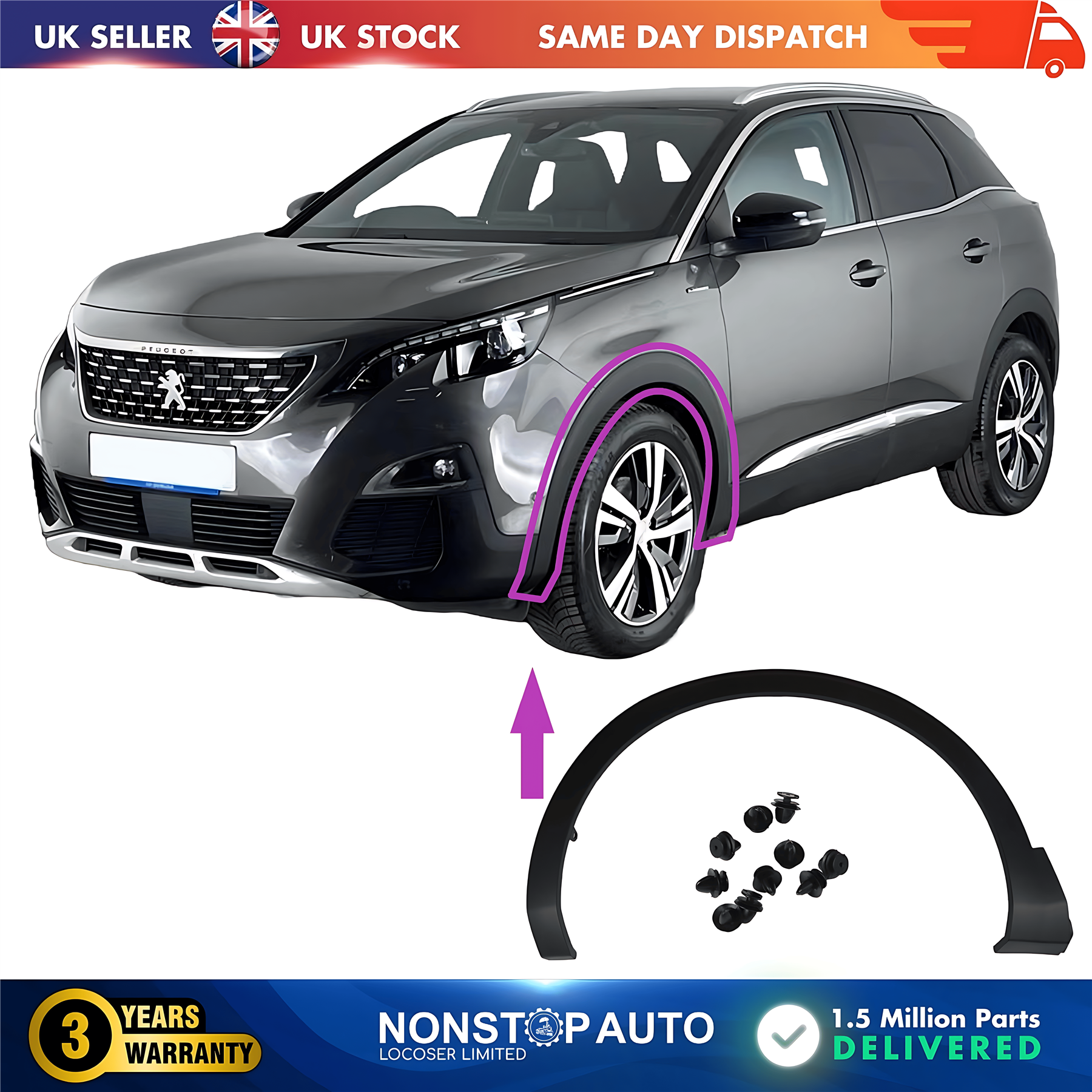 Wheel Arch Moulding Trim Front Left For PEUGEOT 3008 2016 on 98252889XT
