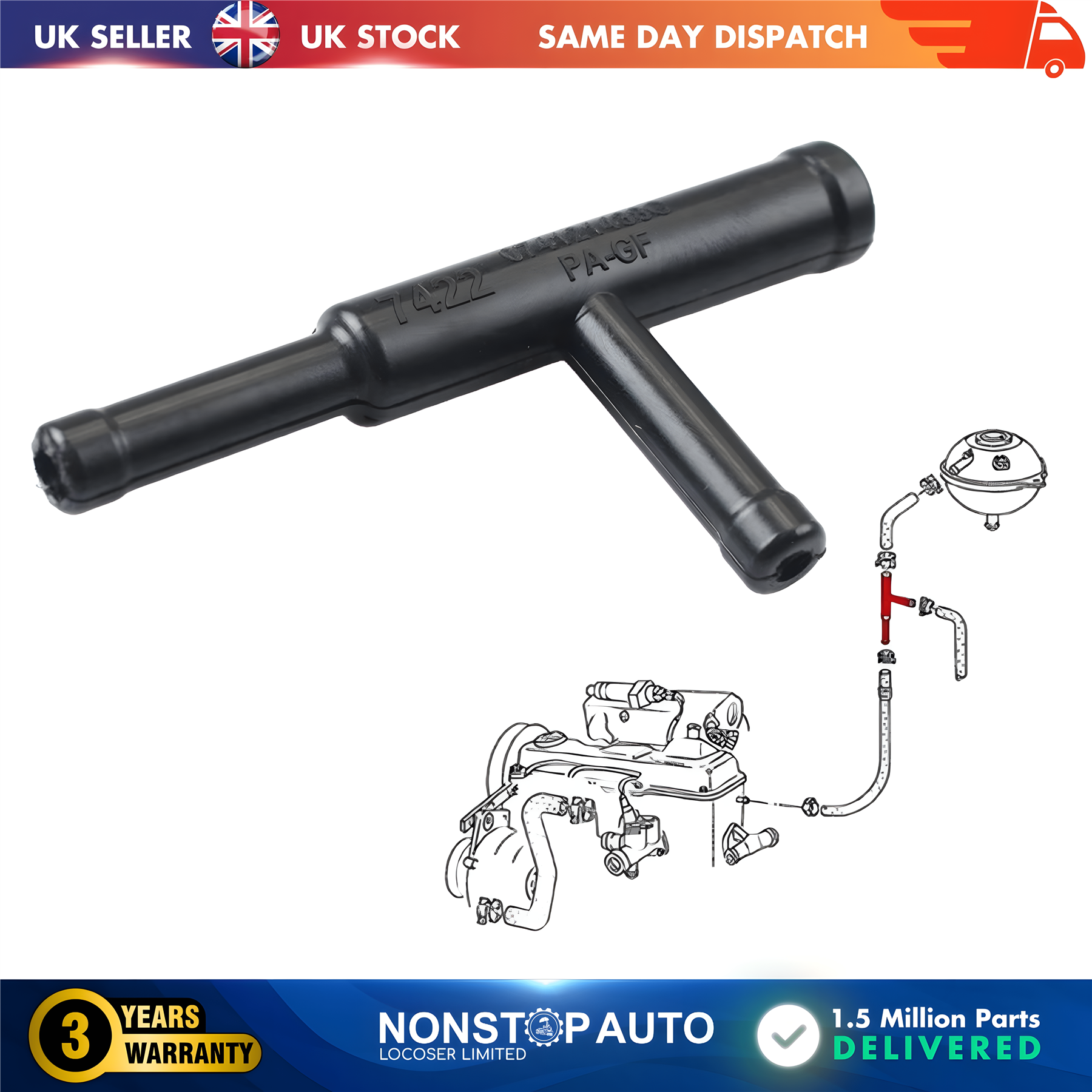 Expansion Tank Pipe T Piece Connector For VW Transporter T4 074121438C