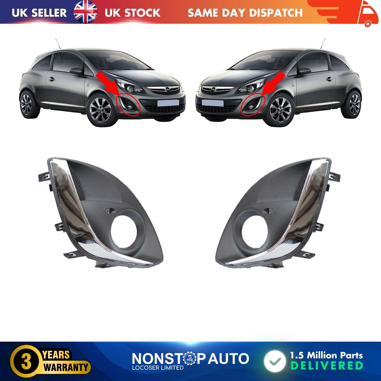 2X Front Bumper Fog Light Grill Strip Chrome For Vauxhall Opel Corsa D 1400873