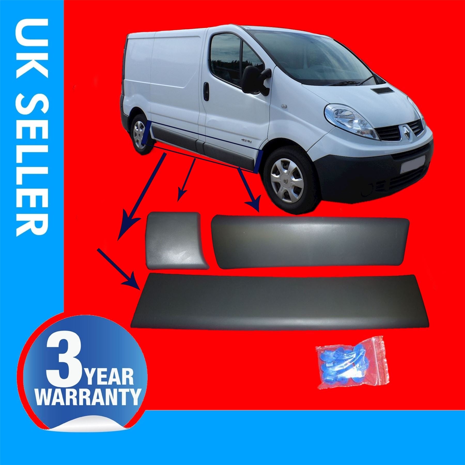 DOOR PANEL MOULDING STRIP RIGHT SIDE SET FITS RENAULT Trafic Mk2 VAUXHALL OPEL Vivaro NISSAN Primastar 8200036075