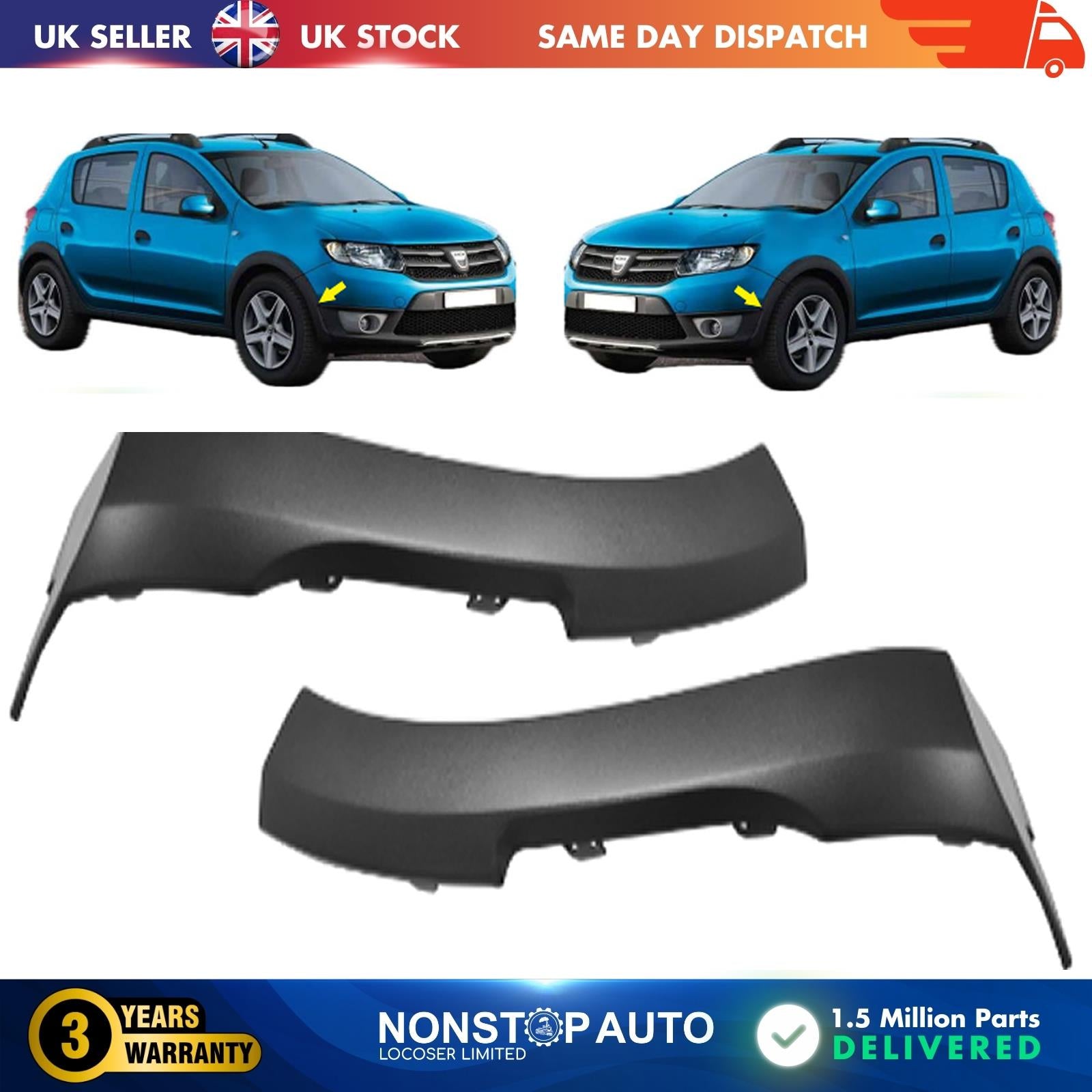 2X FRONT BUMPER SIDE MOLDING TRIM LEFT AND RIGHT FOR DACIA SANDERO 960173784R
