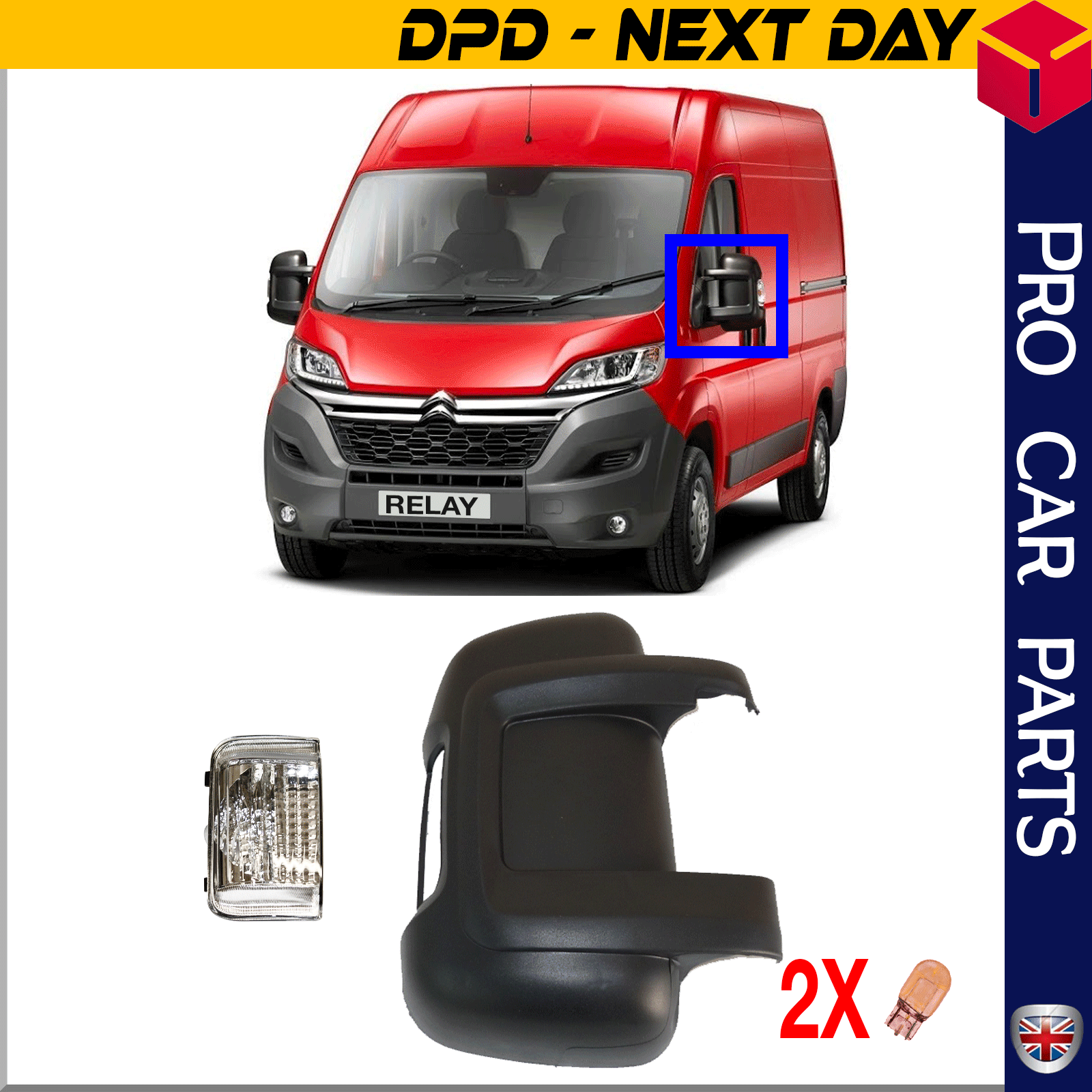 Fiat Ducato Peugeot Boxer Citroen Relay wing mirror cover cap and indicator left side
