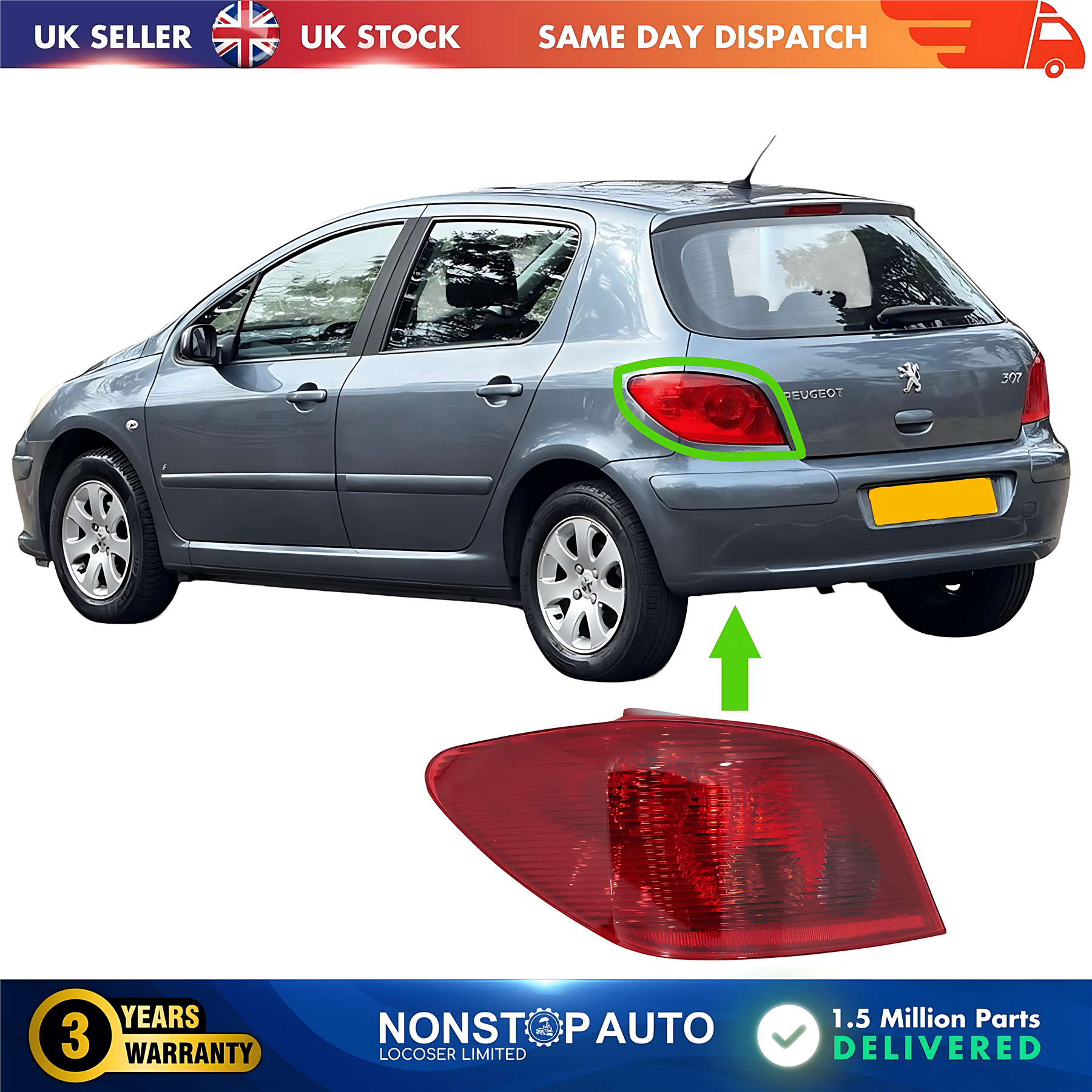 Rear Tail Light Lamp Left Without Bulb Holder For PEUGEOT 307 6350X0