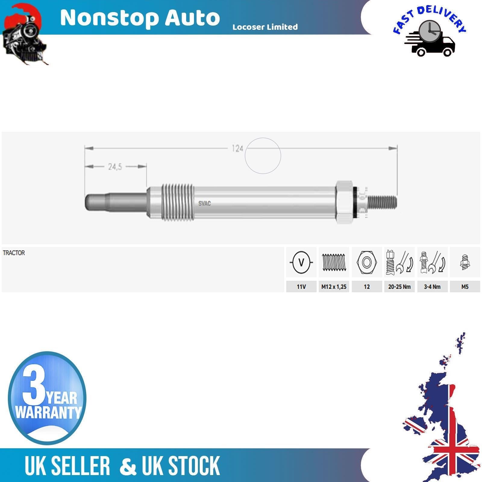 Glow Heater Plug Fits ZETOR TRACTOR 13721687
