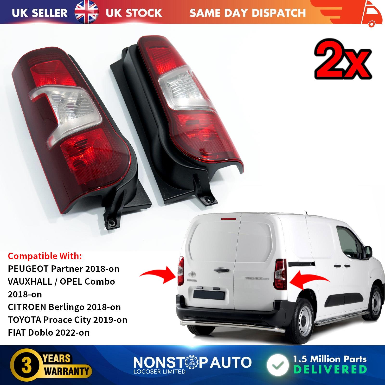 2x Tail Light Lamp Rear Left & Right Side For PEUGEOT Partner VAUXHALL / OPEL Combo CITROEN Berlingo TOYOTA Proace City 9820554880 9819235880