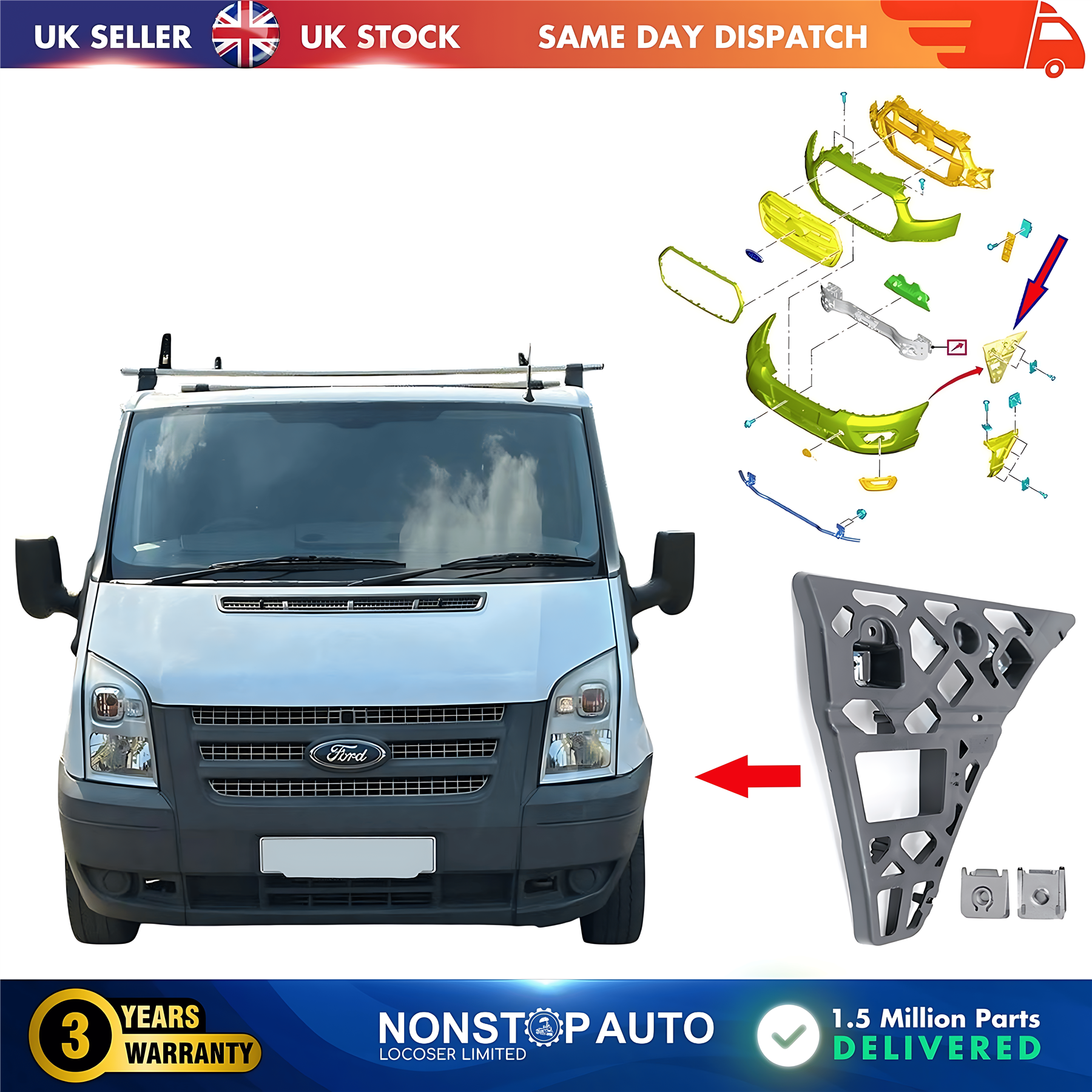 Front Bumper Bracket Left For FORD Transit MK7 2006-2014 6C1117B750