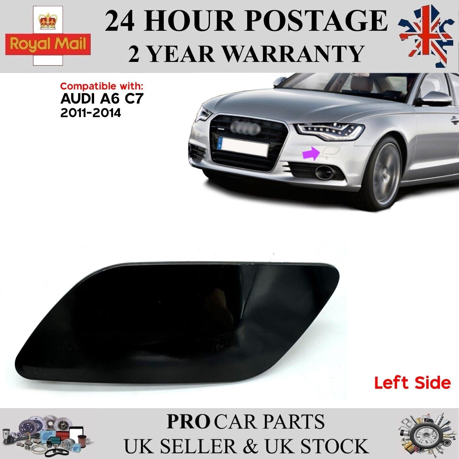 Headlight Washer Cover Cap Left Side For AUDI A6 C7 2011-2014 4G0955275