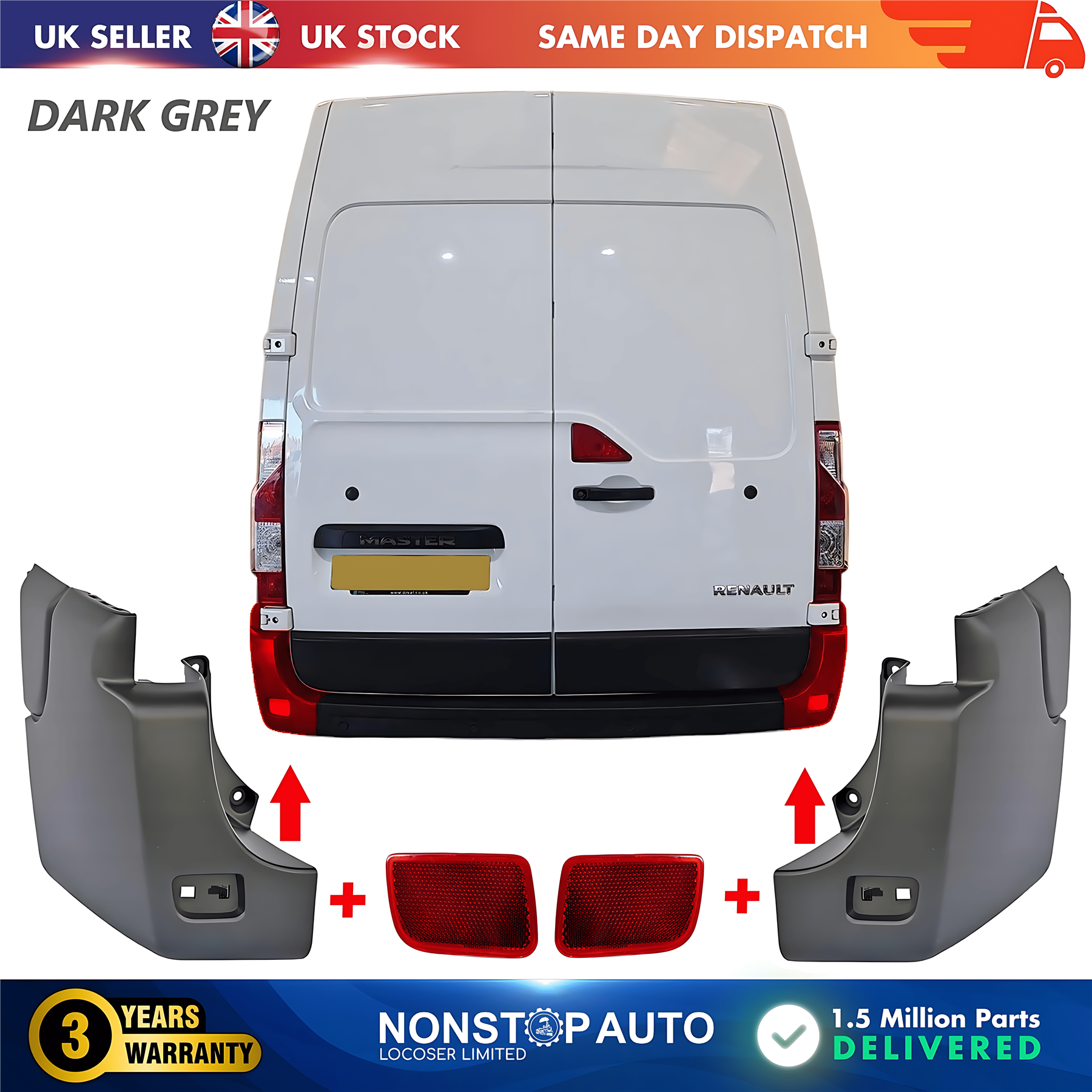 2X Rear Bumper Corner End and Reflector R+L For RENAULT Master III 2009 on 851210001R 851200001R